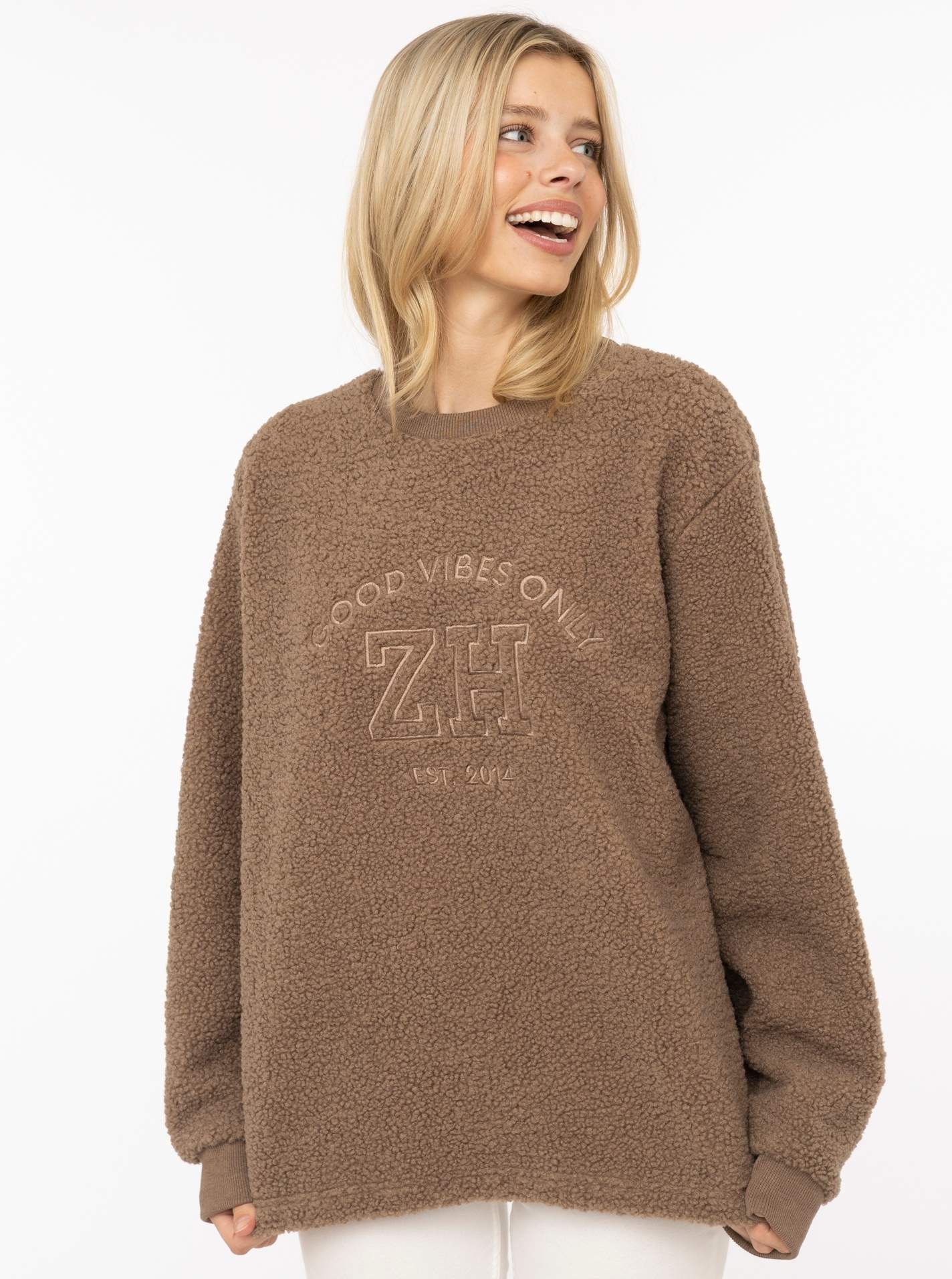 Zwillingsherz Sweatshirt ""Good Vibes"", Teddy Sweater, Prägung auf Vorderseite, Rundhals, Ärmelbündchen