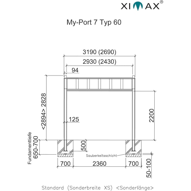 Ximax Typ 7 259 Aluminium, »My-Port Einzelcarport cm, 3259 Rechnung Standard«, BAUR Typ schwarz/silberfarben schwarz-silber, Aluminium, 60 | auf