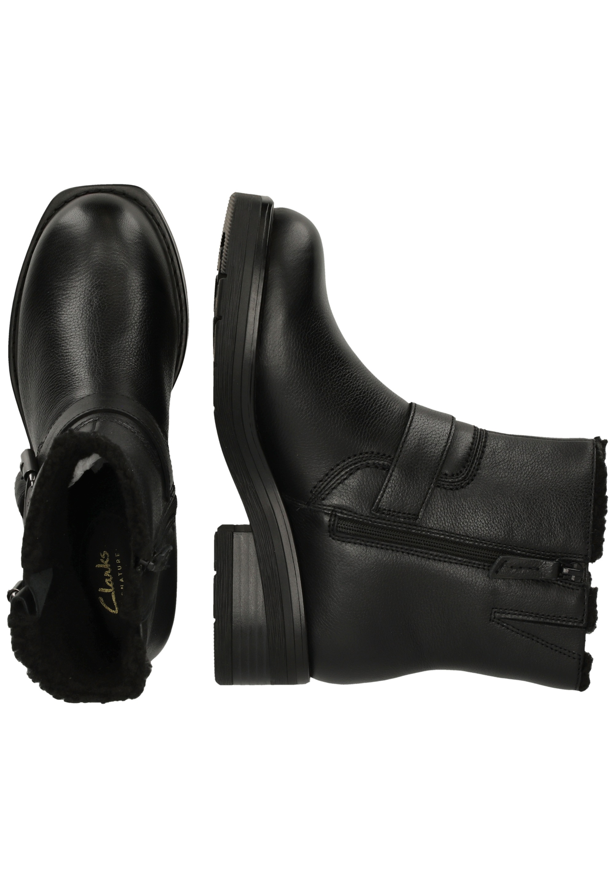 Clarks Stiefelette »Rebelle Buckle Black WLined Lea«  mit stilvollen Details