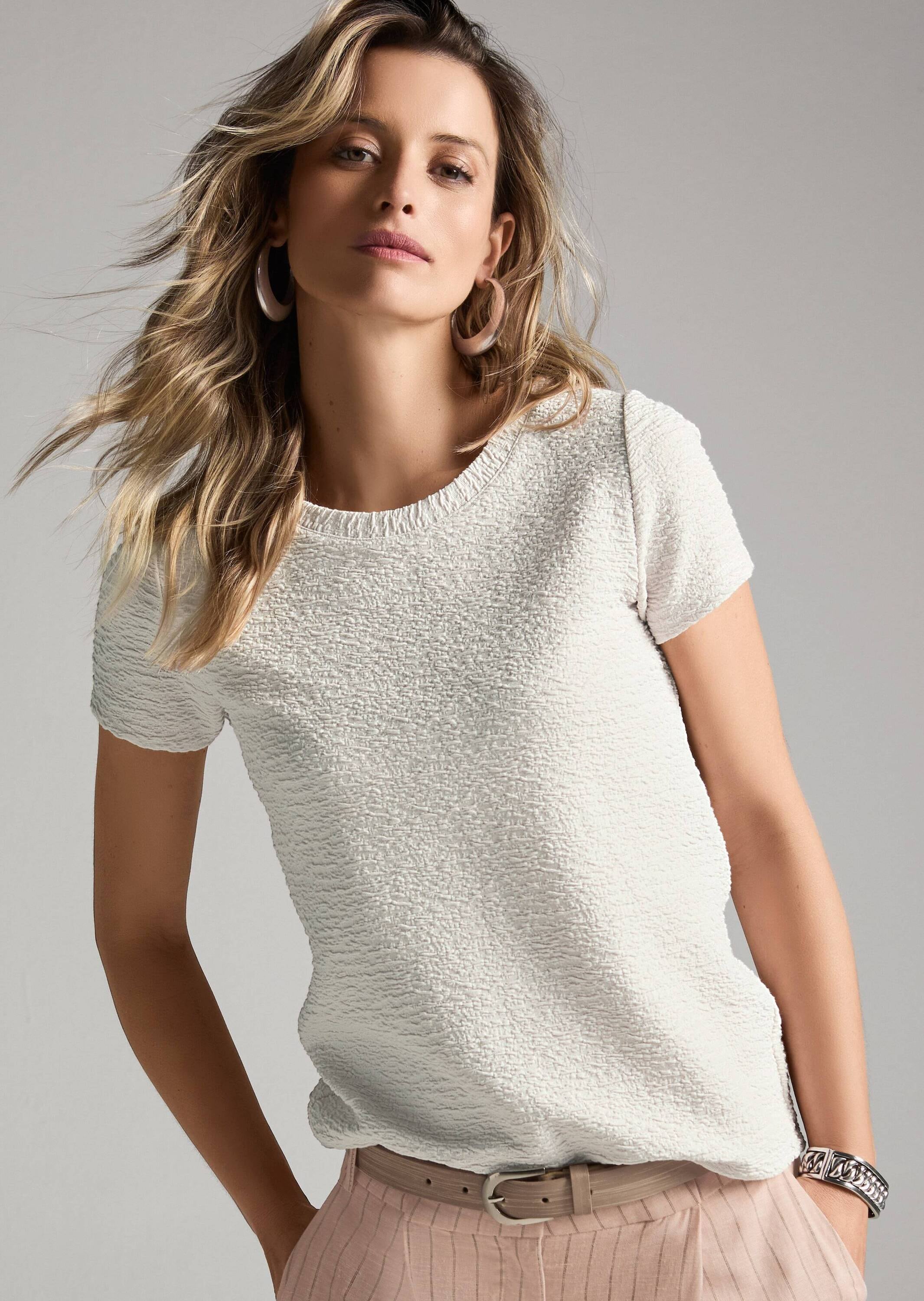 MADELEINE Kurzarmshirt »Shirt Elegantes Basic-Shirt, Kreppqualität« Kreppgewebe