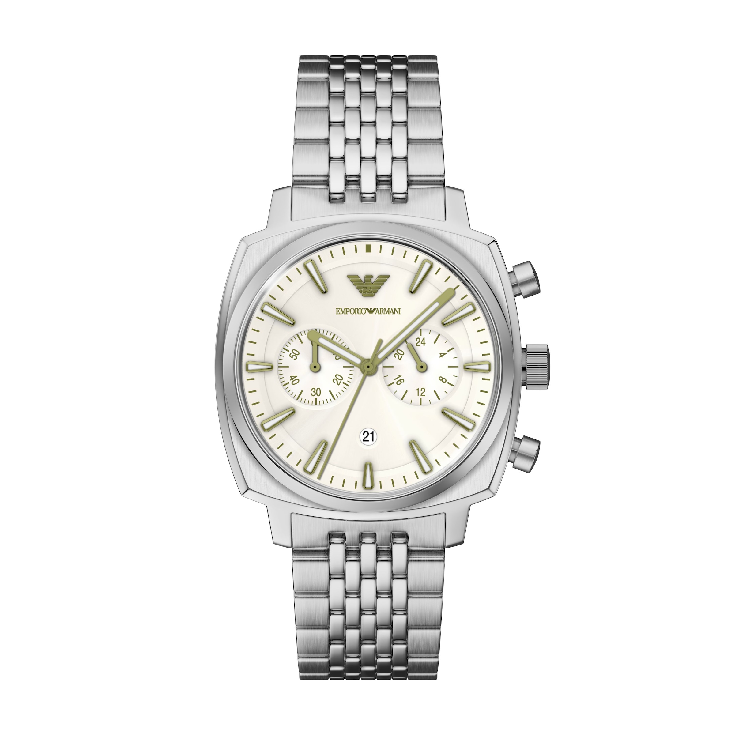 Emporio Armani Chronograph Quarzuhr, Armbanduhr, Edelstahlarmband, analog, Tag, Stoppfunktion