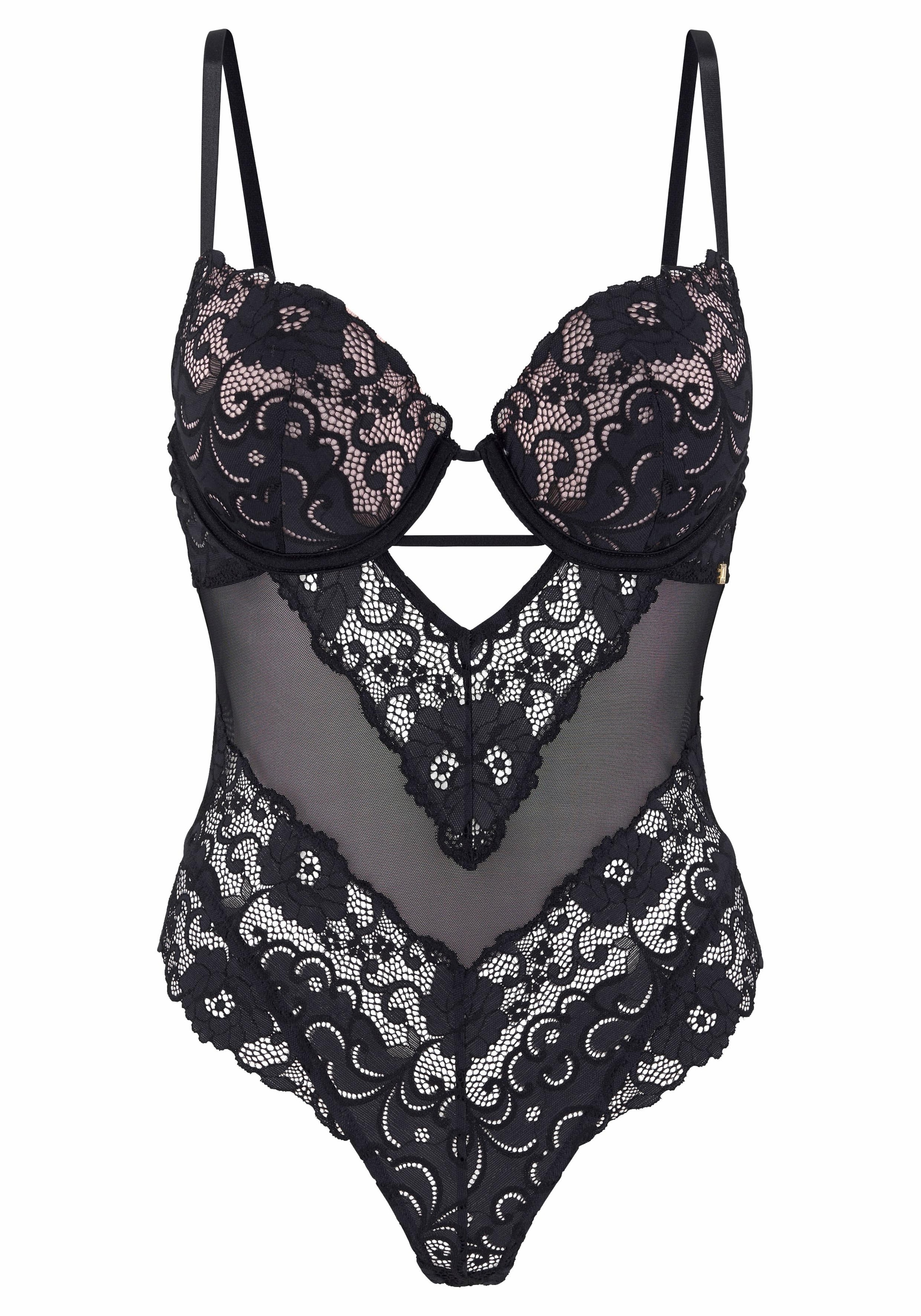 JETTE Body, aus floraler Spitze mit Push-up-Effekt, sexy Dessous, Reizwäsche