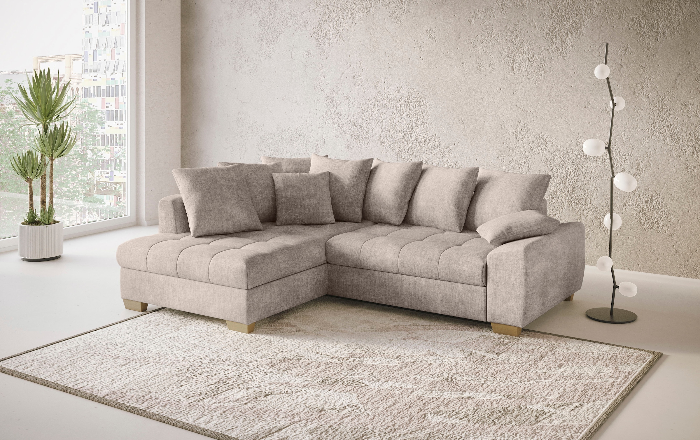 Mr. Couch Ecksofa »Nikita II, L-Form«, Wahlweise mit Bettfunktion, Bettkasten & RGB-LED-Beleuchtung