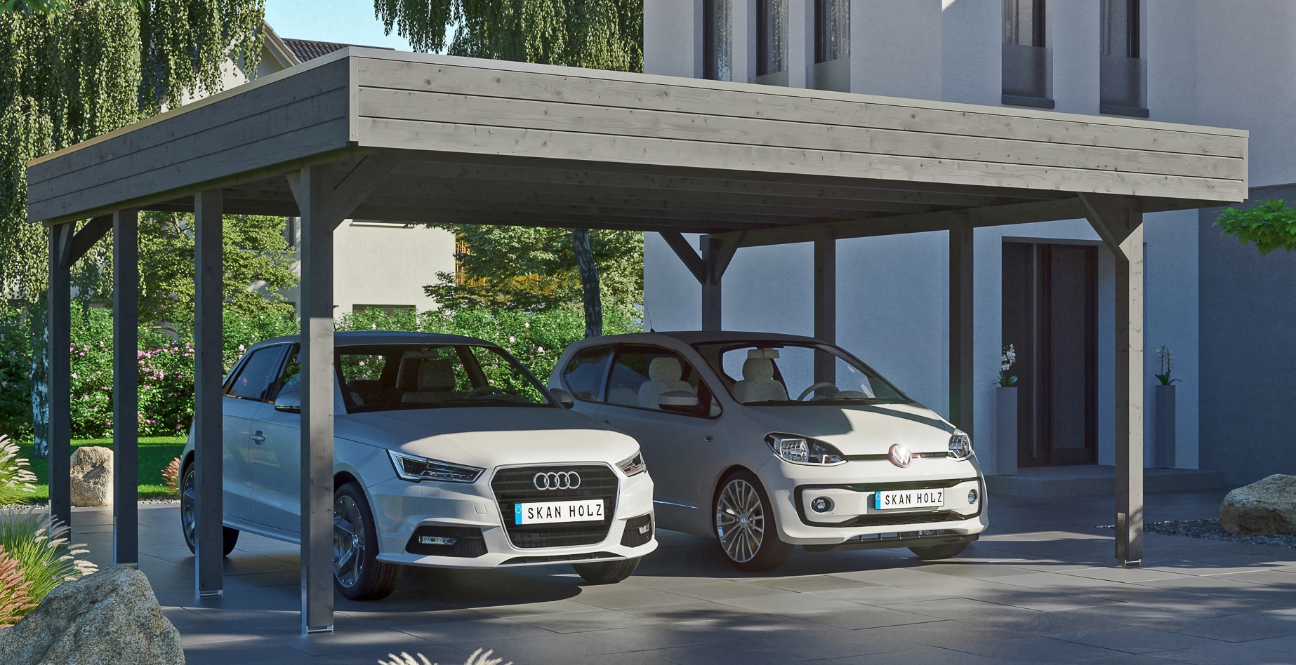 Skanholz Doppelcarport "Friesland" Massivholz 514 cm dunkelgrau