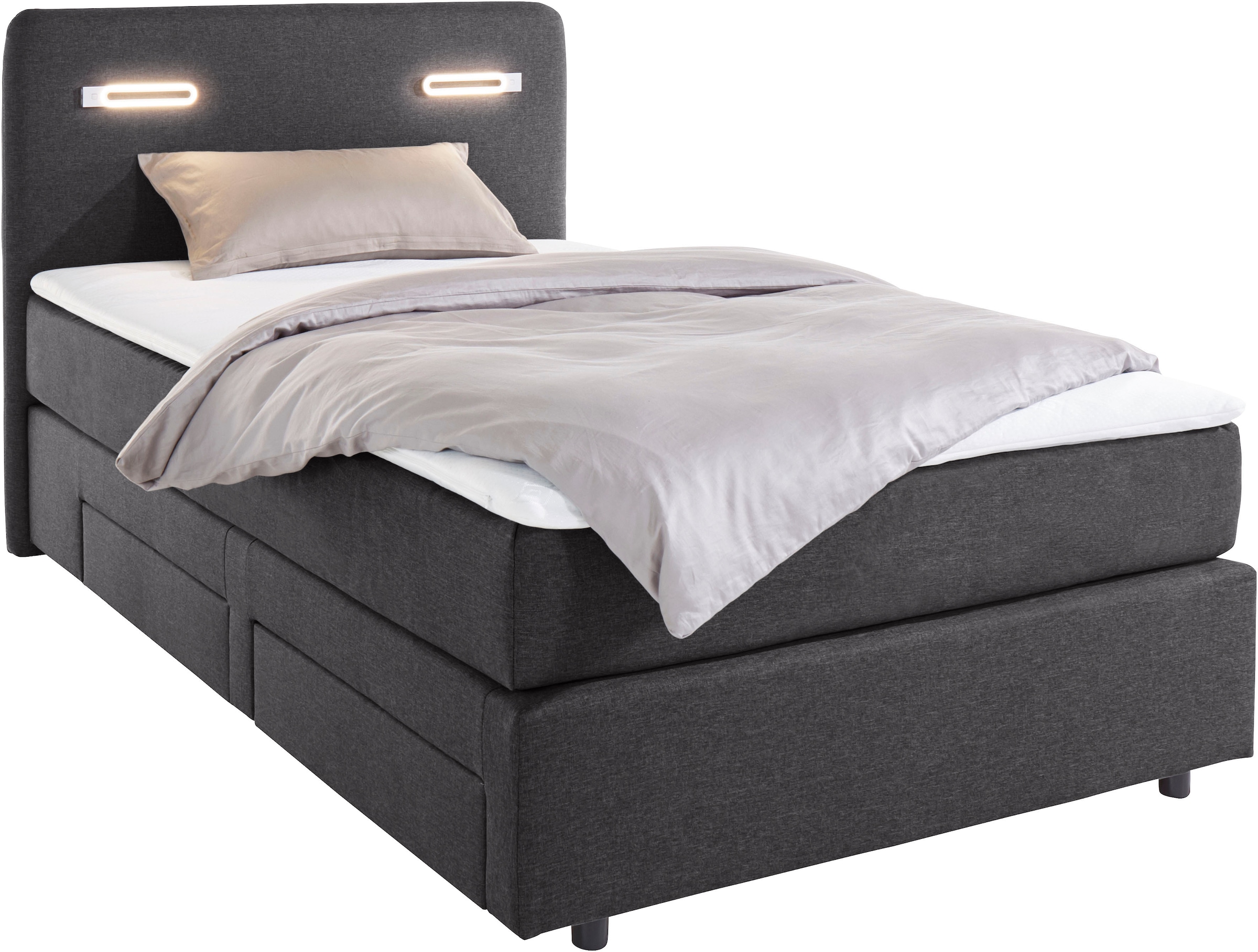 INOSIGN Boxbett »Luan«, Schubkästen, LED-Beleuchtung und Topper, in Breite 120 cm und 180 cm