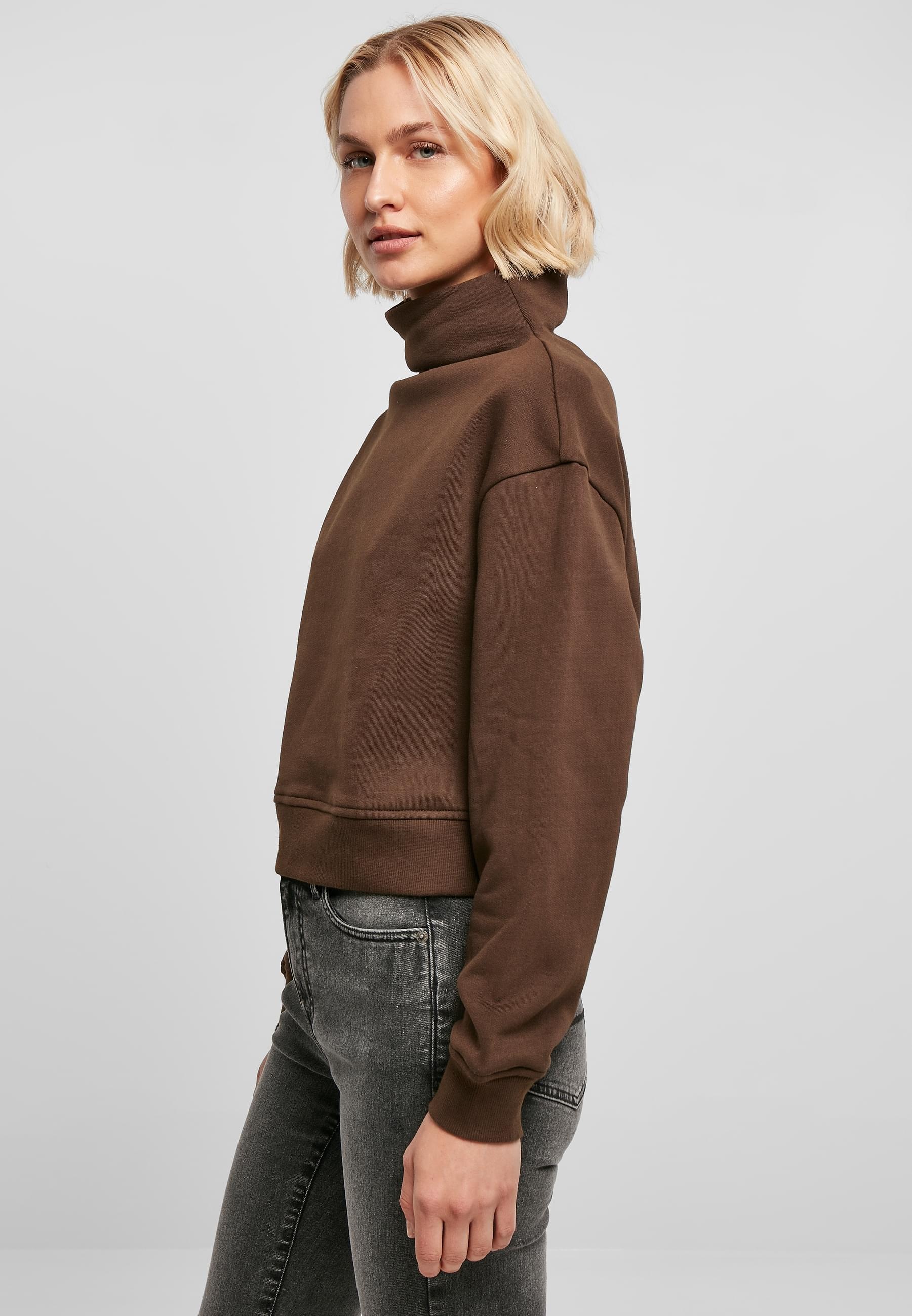URBAN CLASSICS Sweater »Urban Classics Damen Ladies Organic Short High Neck Crew«, (1 tlg.)