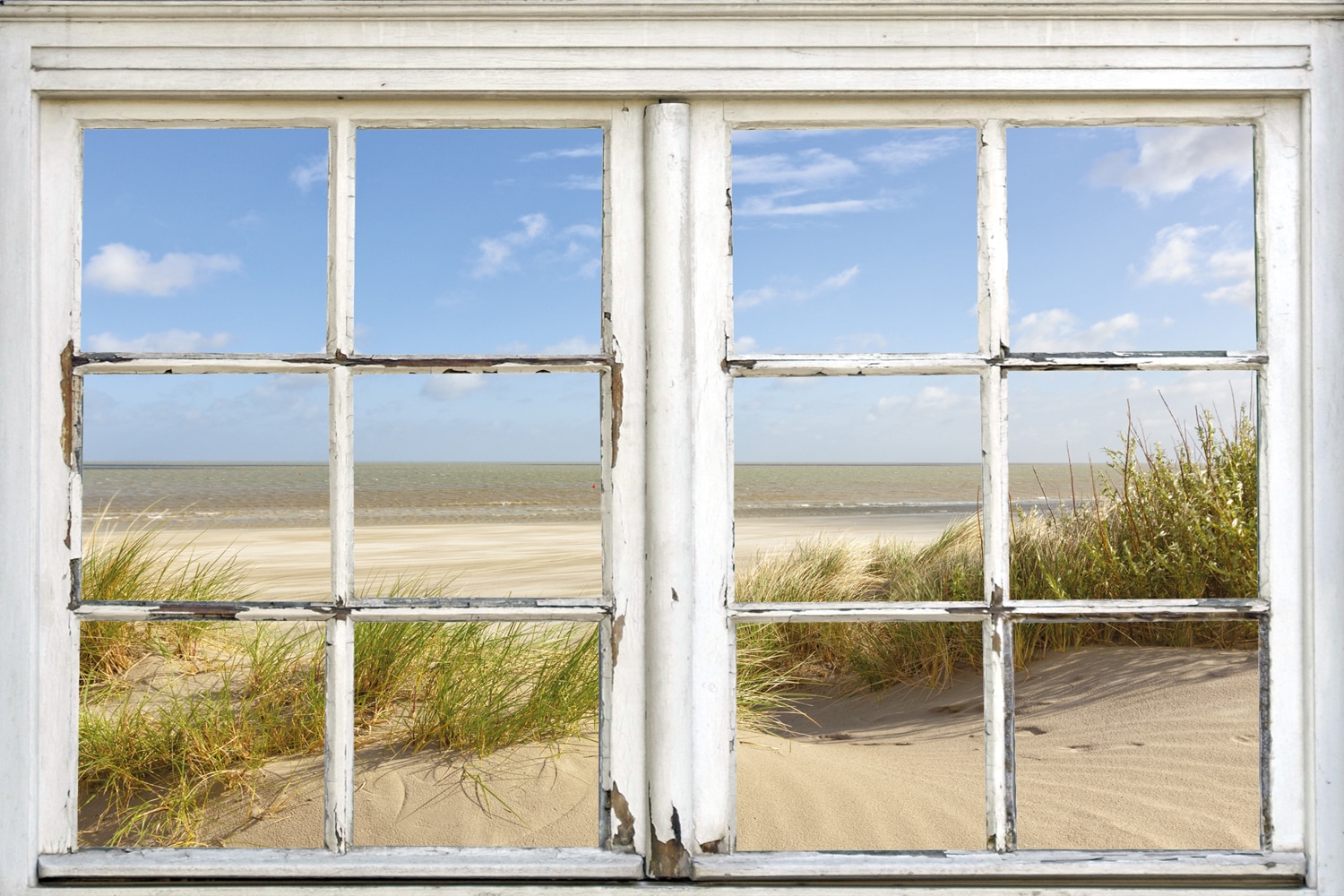 queence Leinwandbild "Sylt", Düne-Meer-Natur-Fensterblick, (1 St.), Premium günstig online kaufen