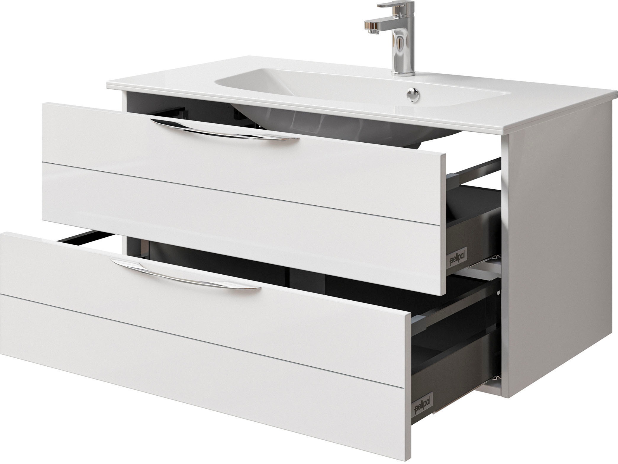 Saphir Waschtisch »Serie 6025 Mineralmarmor-Waschtisch mit Unterschrank, 97 cm breit«, Waschplatz mit 2 Schubladen, hängend, verschiedene Ausführungen