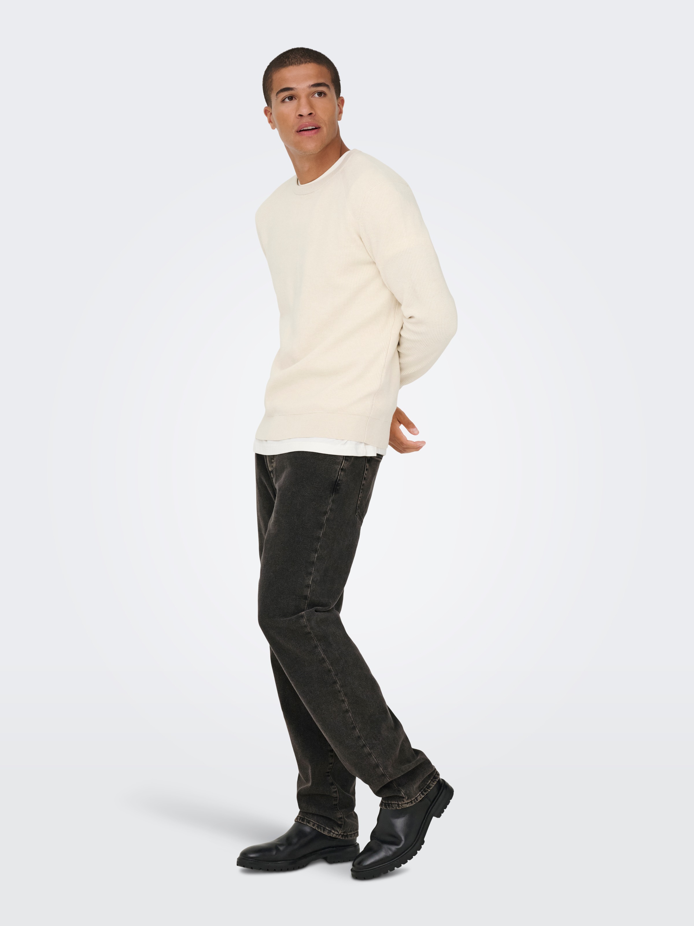 Regular-fit-Jeans ONLY & SONS "ONSEDGE STRAIGHT BOX TAI DNM MU OTL", Herren, Gr. 31, Länge 34, schwarz (washed schwarz), Denim/Jeans, Obermaterial: 100% Baumwolle, Abriebeffekte, regular fit, Jeans 3