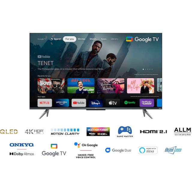 TCL QLED-Fernseher »43C735X2«, 108 cm/43 Zoll, 4K Ultra HD, Smart-TV-Google  TV, HDR Premium, Dolby Atmos, HDMI 2.1, Metallgehäuse, ONKYO-Sound | BAUR