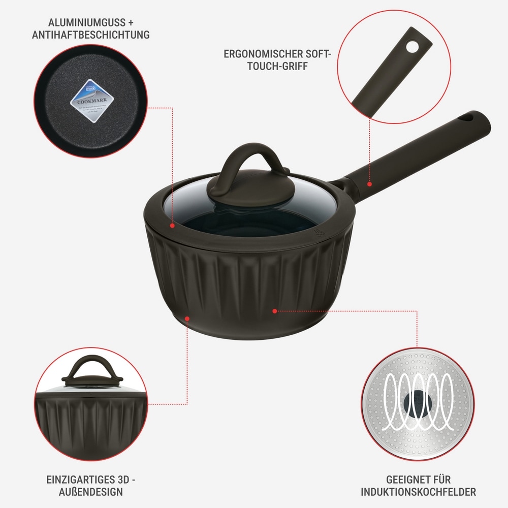 RESTO Kitchenware Kasserolle »Ascella, Schmortopf antihaftbeschichtet und spülmaschinenfest«, Aluminiumguss, (2 tlg.), Geeignet für alle Herdarten, auch Induktion, im Geschenkkarton