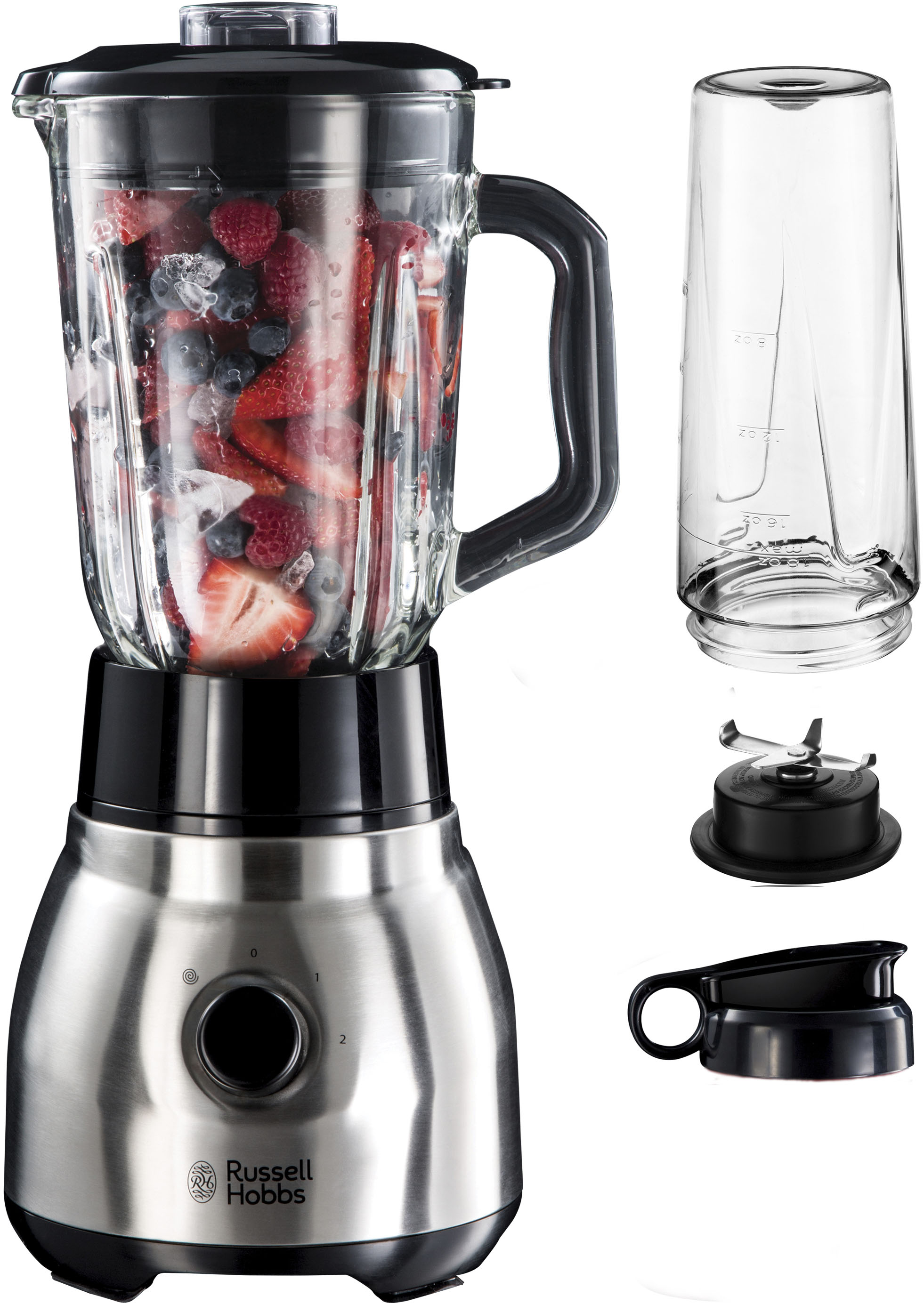 RUSSELL HOBBS Standmixer "2-in-1 Glas- 23821-56, Edelstahl" 600 W vollautom. Standmixer mit Kochfunktion, Smoothie, 8 Programme