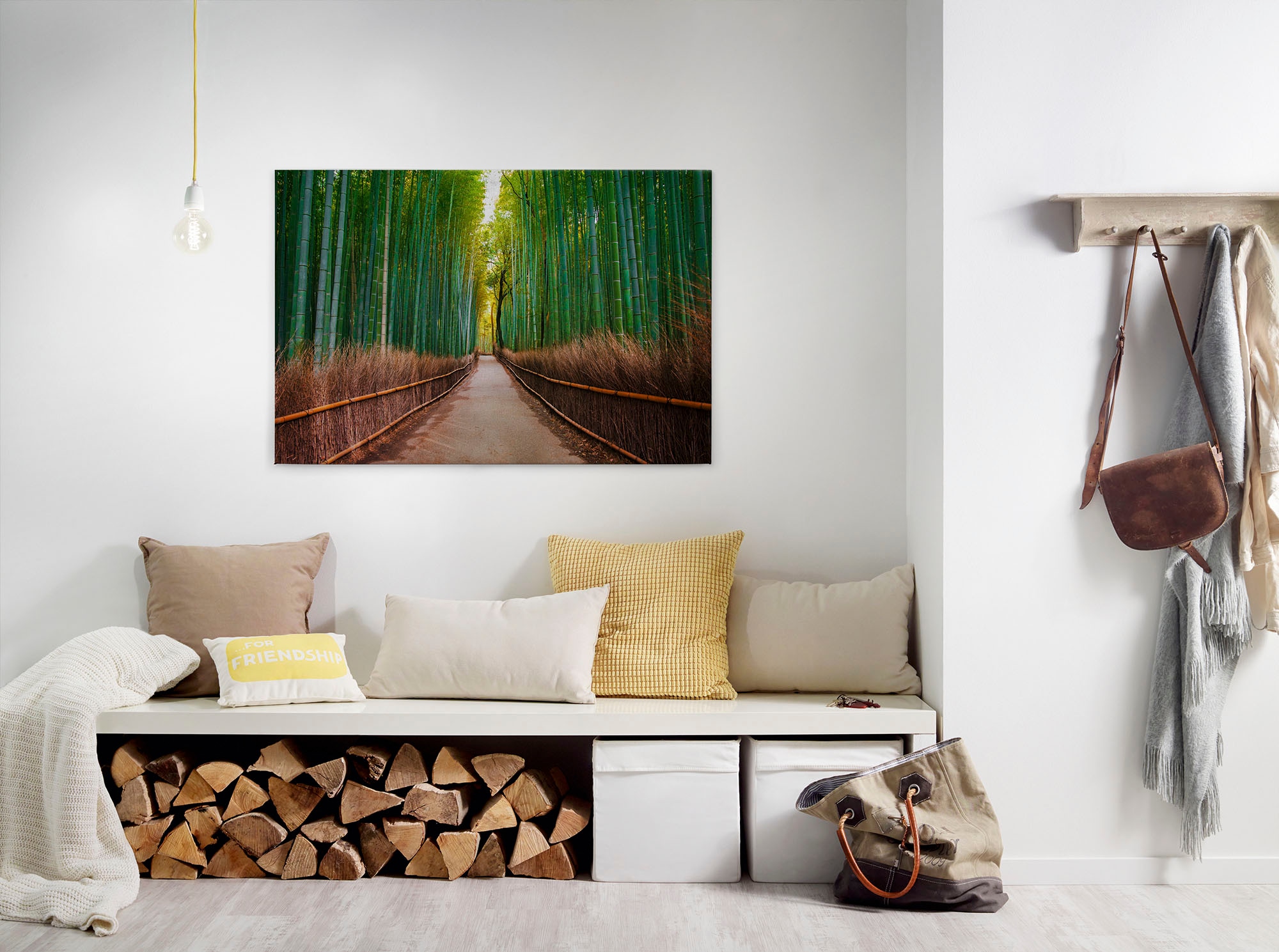 A.S. Création Leinwandbild »Bambus Walk«, Kunst-Gemälde-Kinder, (1 St.), Feldweg Bambus Natur Keilrahmen Leinwand-Bild Wohnzimmer modern Kinder