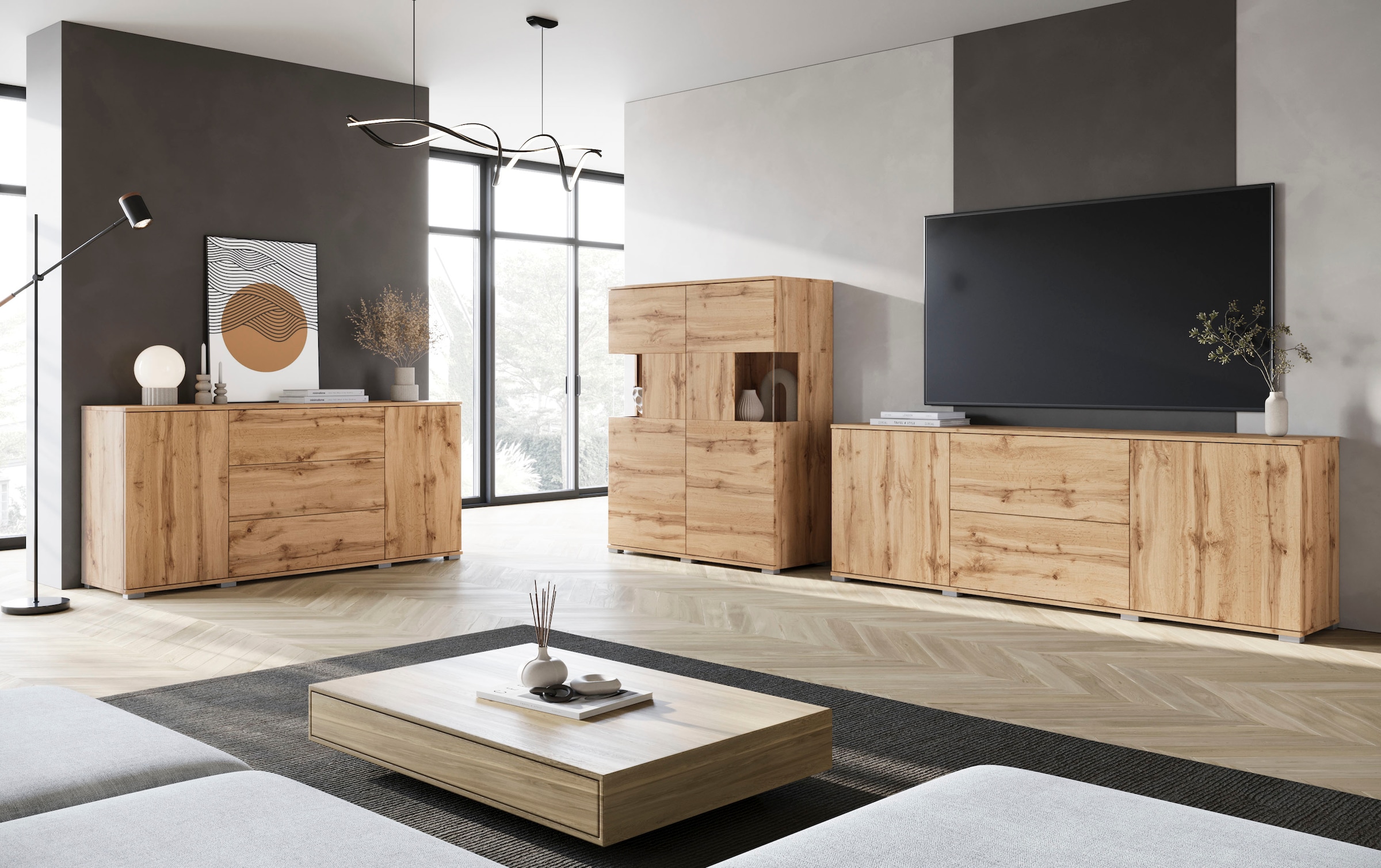 INOSIGN Lowboard »Kenia«, (1 St.), Der moderne TV-Schrank, mit 2 Türen und 2 Schubladen, Breite 180 cm