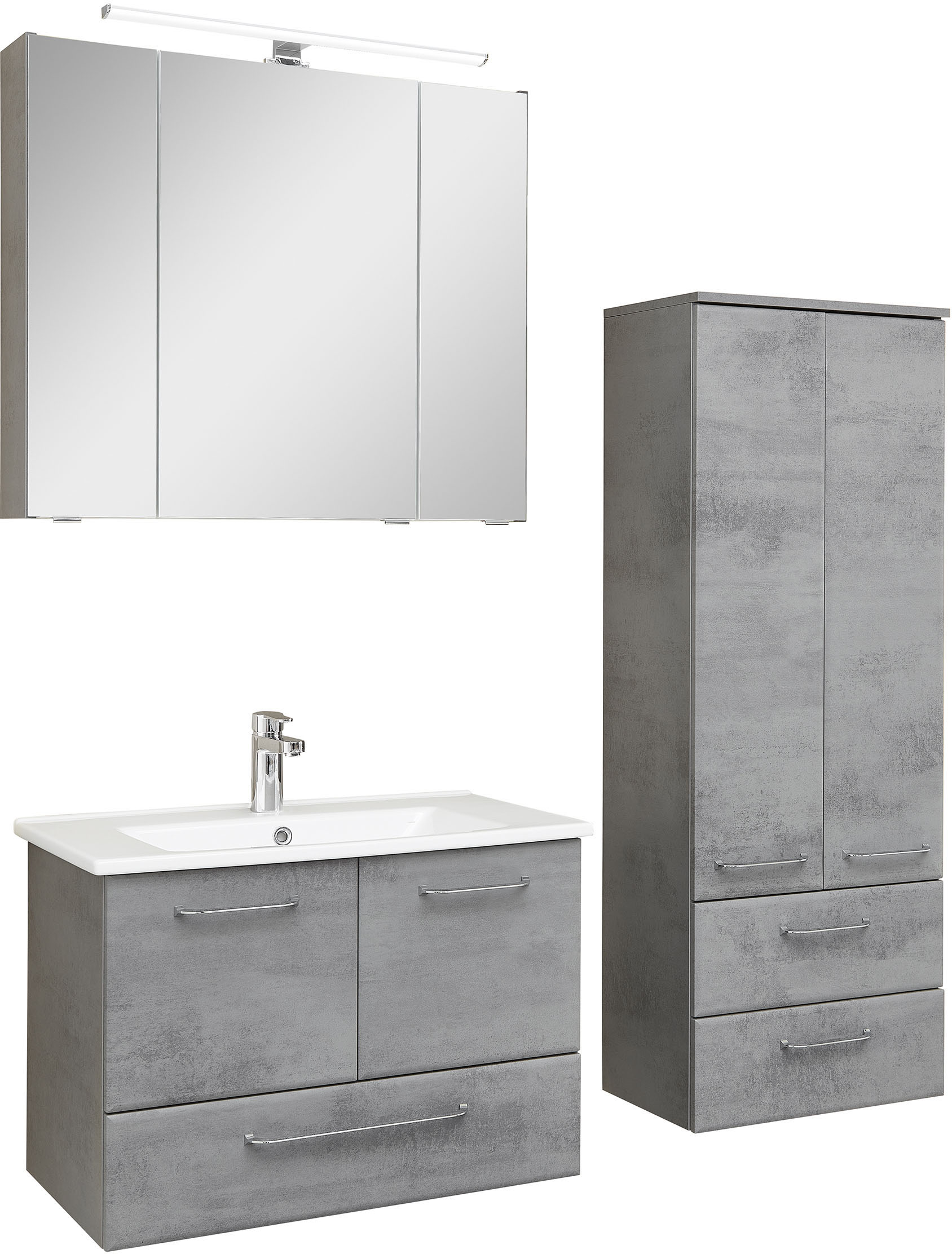 Thumbnail - Saphir Badmöbel-Set "Quickset 945 3-teilig, Keramik-Waschtisch mit LED-Spiegelschrank" 4 Stk. tlg. Midischrank, 7 Türen,...