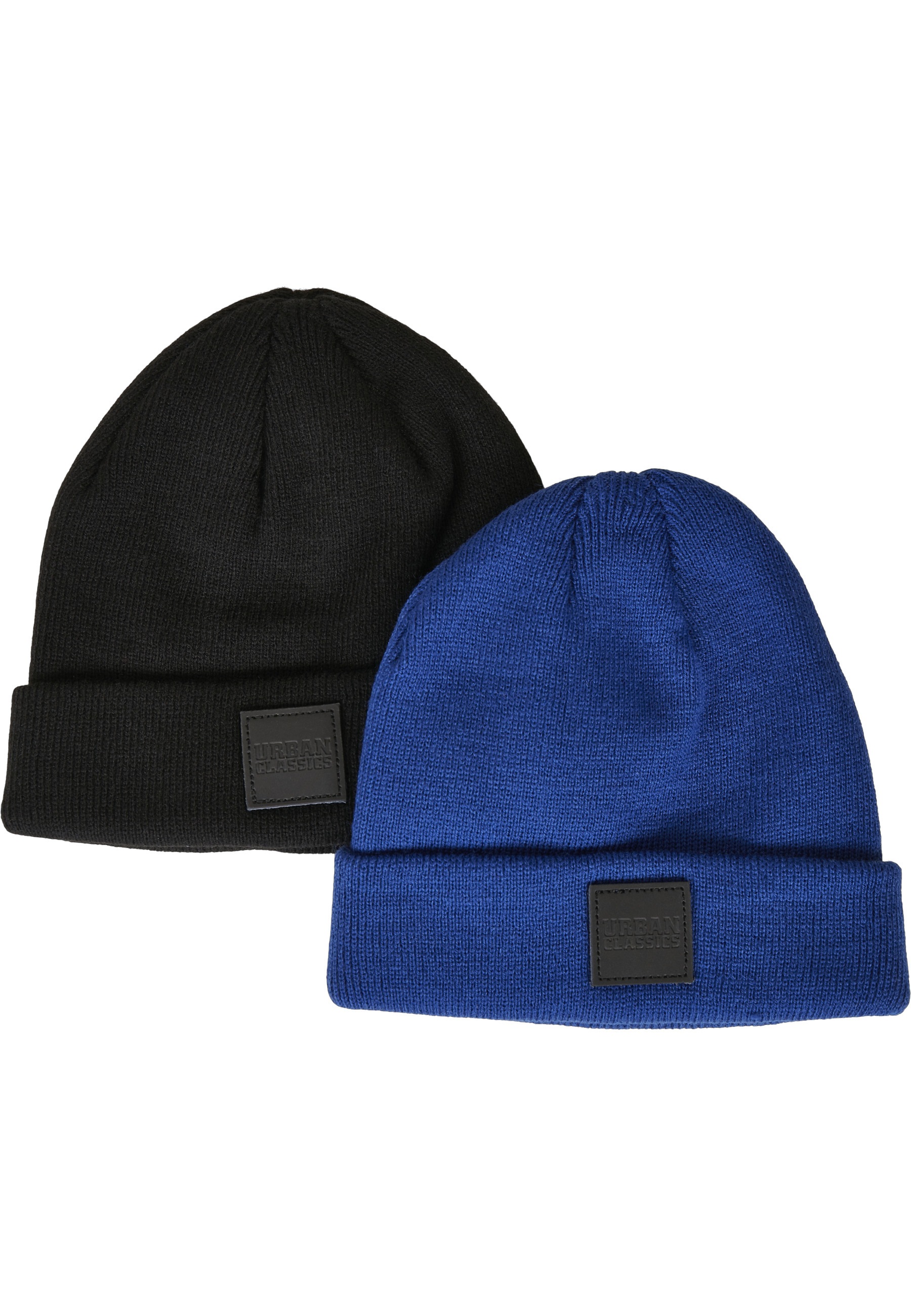 URBAN CLASSICS Kinder Beanie "Urban Classics Damen Logopatch Beanie Kids 2-Pack"schwarz, royalblau, Gr. 146, Kunstfaser, Mützen