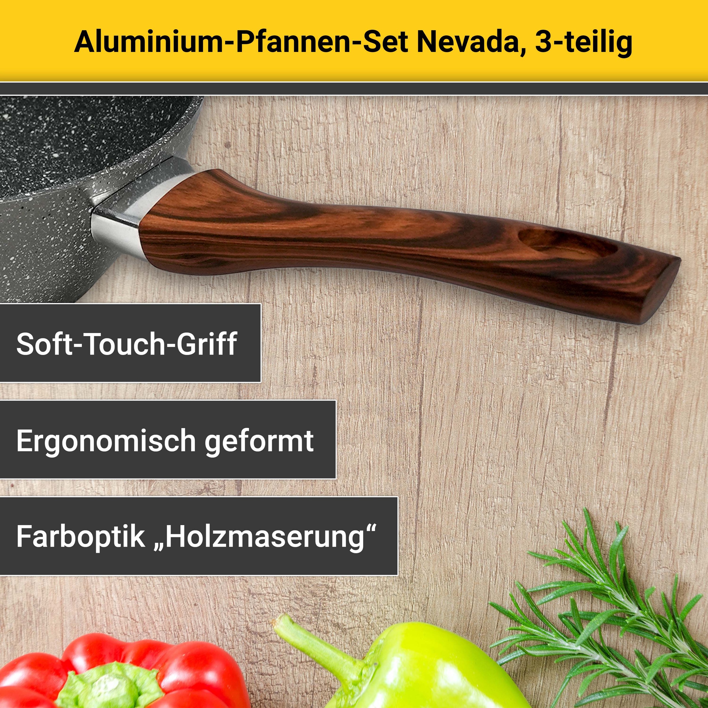 Krüger Pfannen-Set »Nevada«, Aluminium, (Set, 3 tlg.), Soft-Touch-Griff, Ø 20/24/28 cm, Induktion