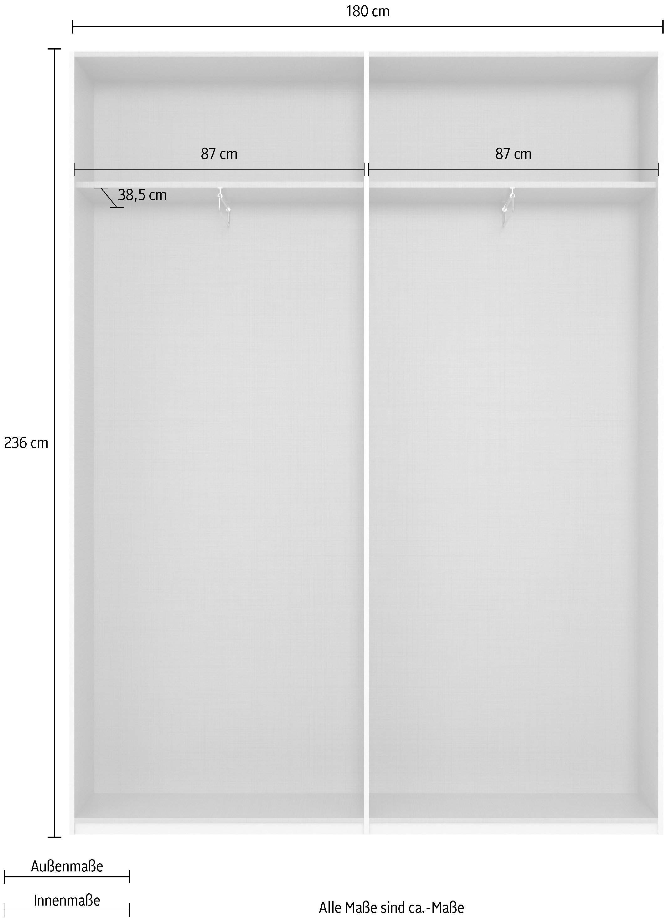 Wimex Kleiderschrank »Mugano,in 8 Breiten,3 Höhen,2 Tiefen, viele Farben, Made in Germany«, (in Basic oder Premium Ausstattung mit 2 weiteren Einlegeböden), mit langen oder kurzen Griffen aus Metall, mit oder ohne Spiegel