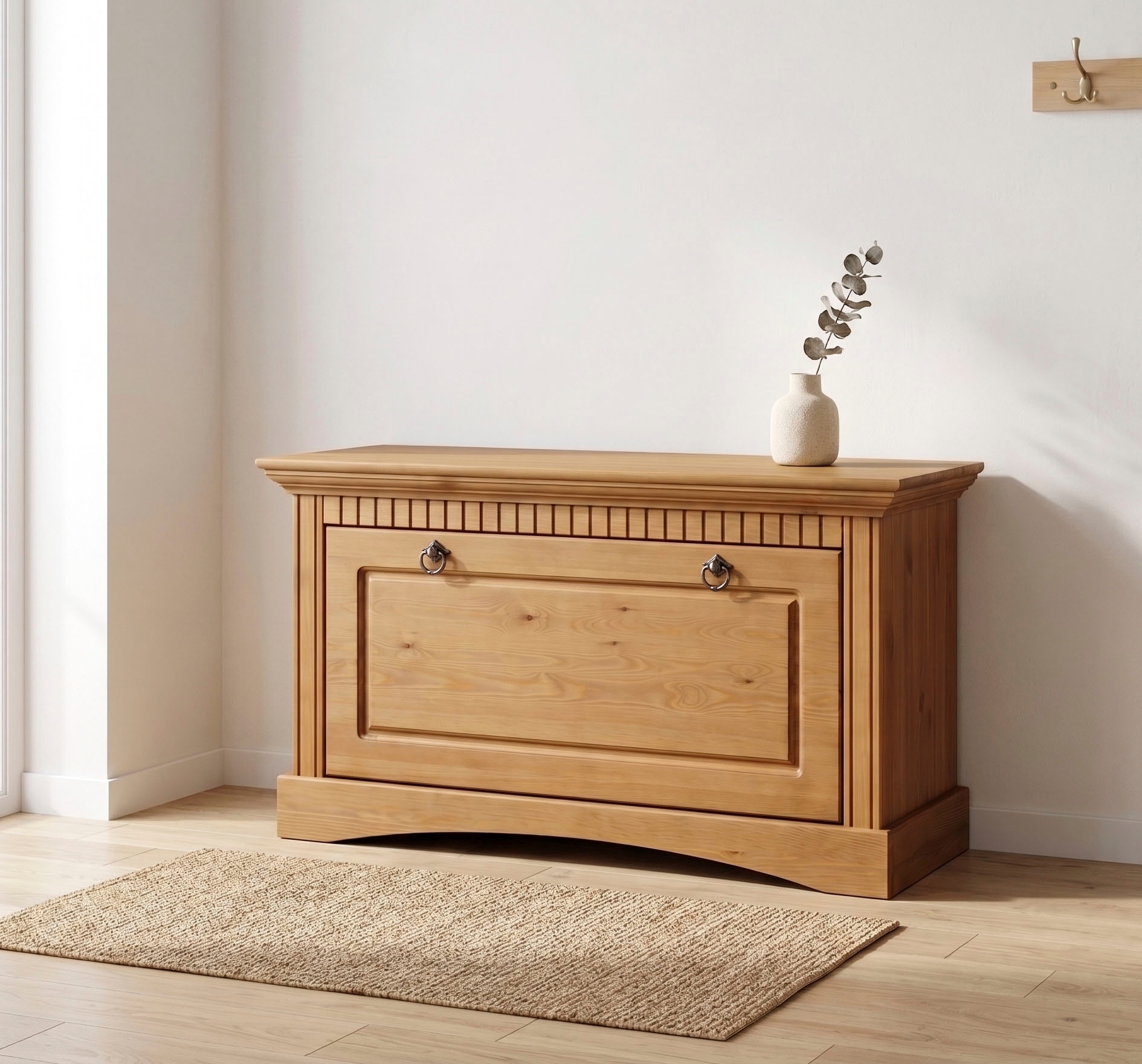 OTTO home Schuhtruhe "Rustic, Schuhbank, Dielenmöbel, Landhausstil" aus massiver Kiefer, Sitzhöhe 49 cm, mit Kassettenoptik