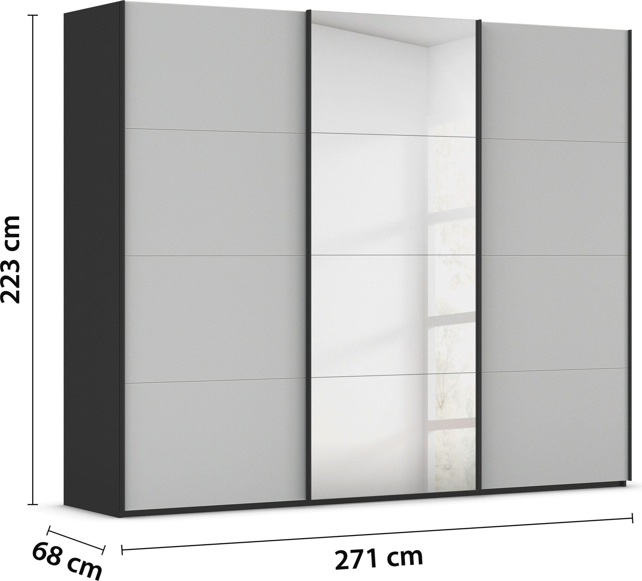 rauch Schwebetürenschrank »Kleiderschrank Schrank Garderobe Schlafzimmerschrank SCALE-FYRA«, edle viergeteilte Türen Spiegel/Glas-Mix viele Farben MADE IN GERMANY