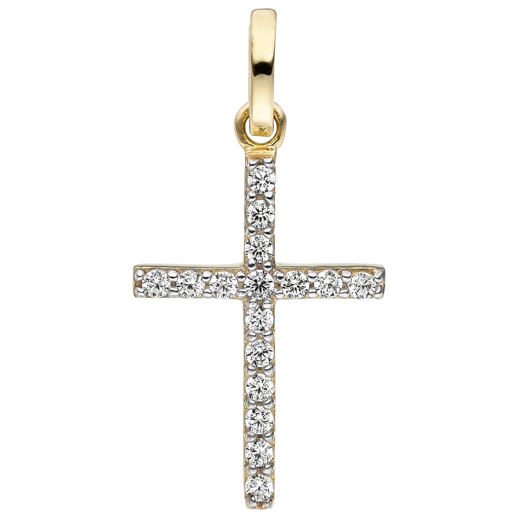 JOBO Kreuzanhänger »Anhänger Kreuz«, 375 Gold mit Zirkonia