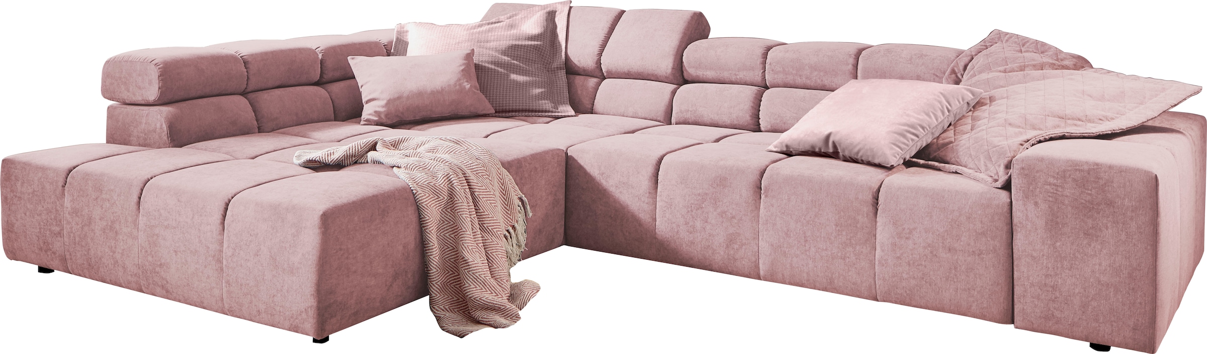 INOSIGN Ecksofa »Ancona incl. Kopfteilverstellung, Zierkissen Breite 319cm, L-Form«, wahlweise motorische Sitztiefenverstellung, auch in Cord + Easy Care