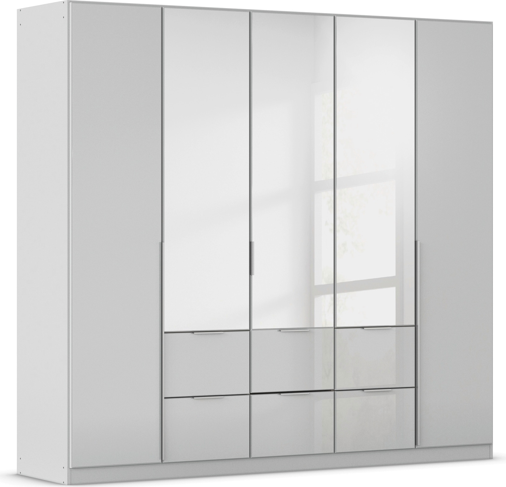 OTTO home Drehtürenschrank "Kleiderschrank Kleiderschränke Schrank Garderobe AGORDO mit Glasfront" in zwei Griff-Farben, Breiten 91-360 cm, mit Außenschubkästen, in 7 Breiten und 2 Höhen MADE IN GERMANY