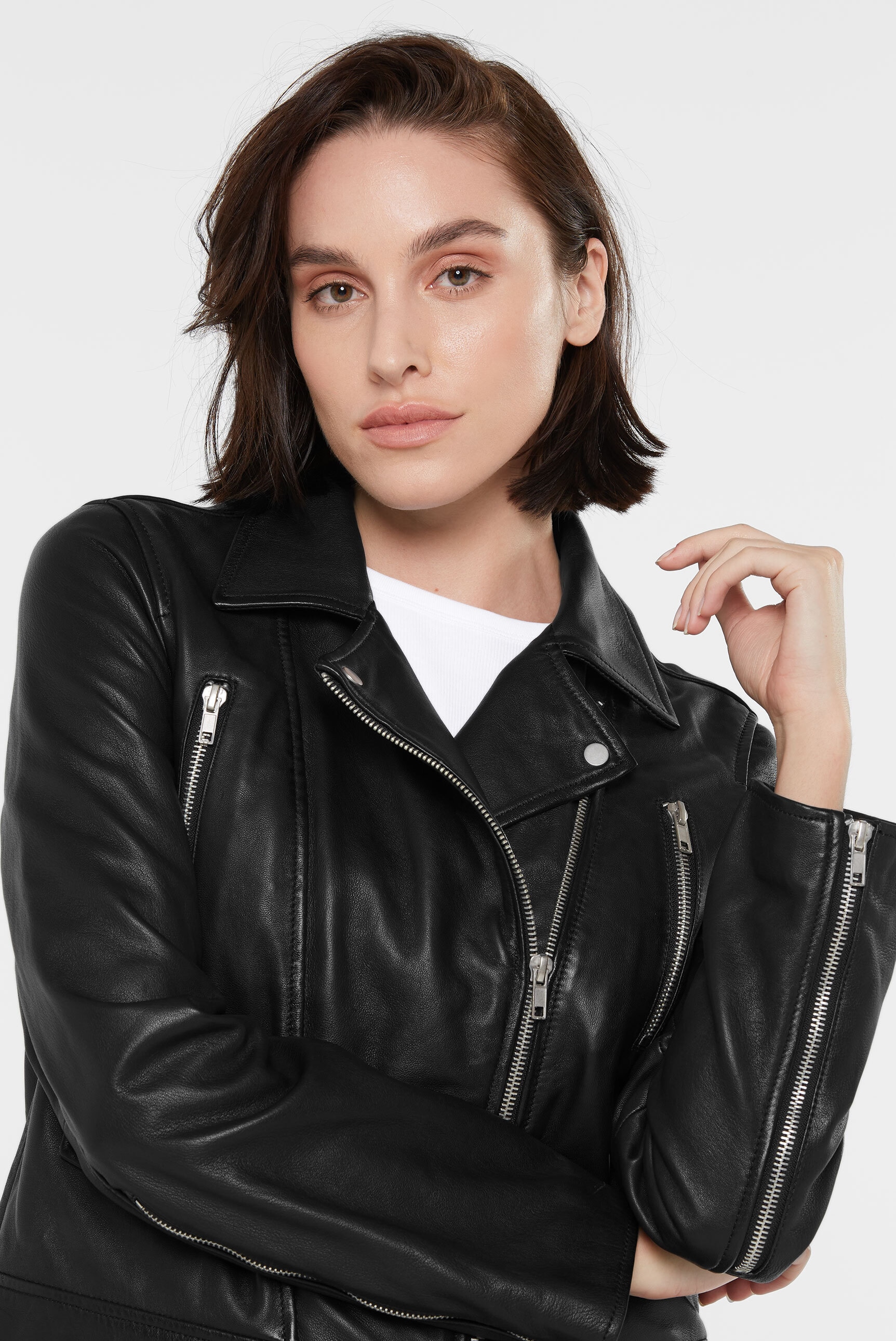 SENSES.THE LABEL Lederjacke, ohne Kapuze, mit Zipper am Ärmelende