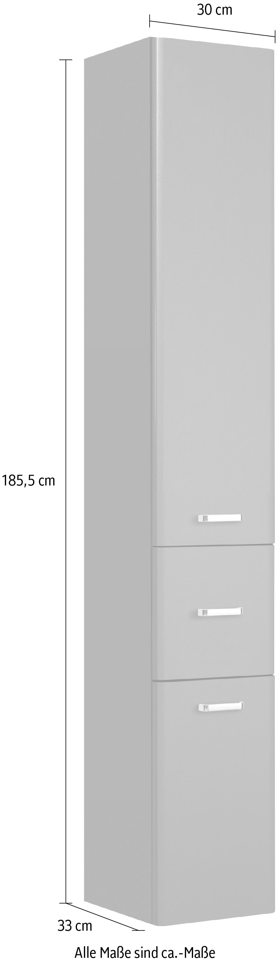Saphir Hochschrank »Quickset 327 Badschrank 30 cm breit, 2 Türen, 1 Schublade«, Badezimmer-Hochschrank inkl. Türdämpfer, Griffe in Chrom glänzend