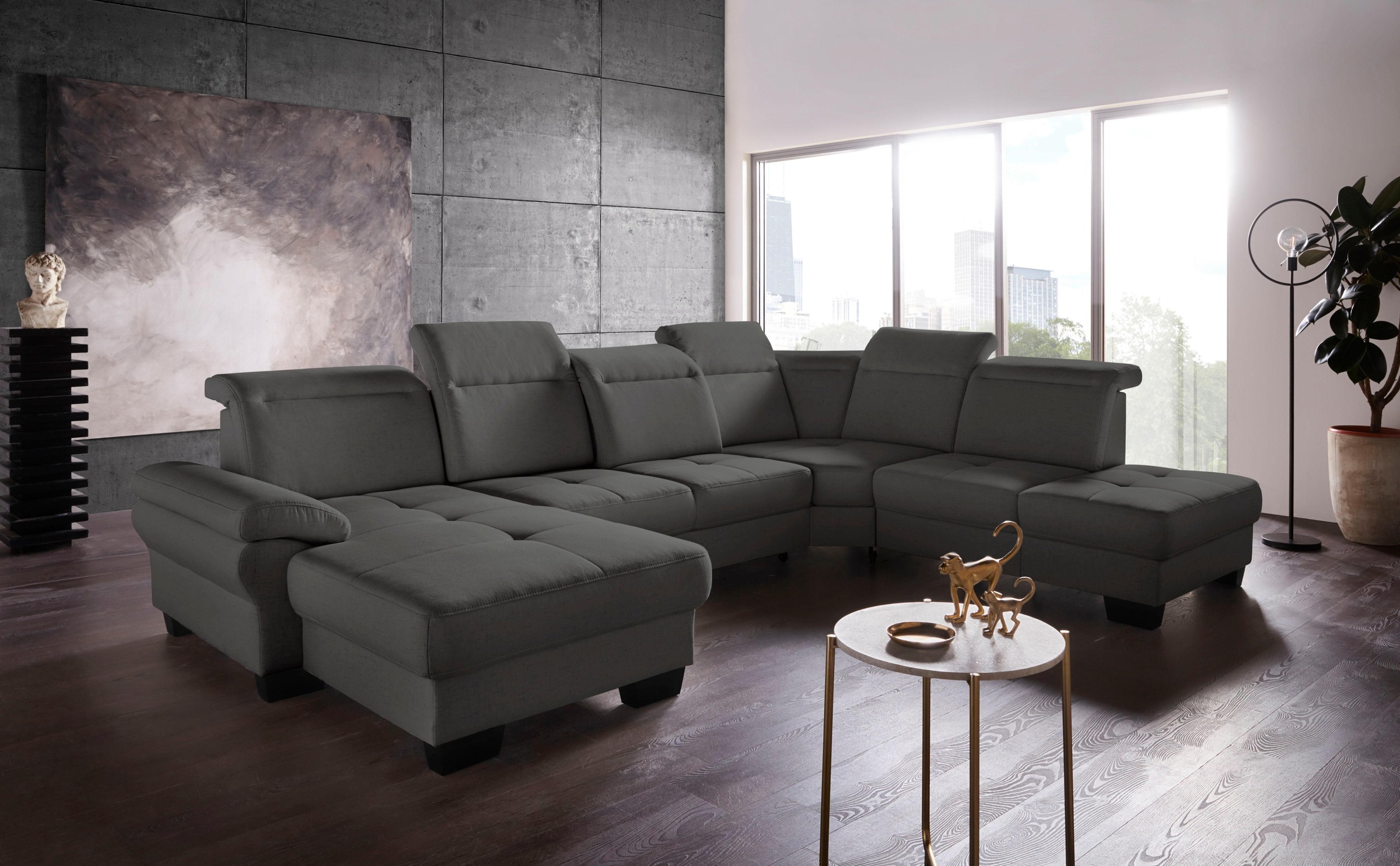 Places of Style Wohnlandschaft »Cornwall U-Form«, inkl. Sitztiefenverstellung, wahlweise mit Bettfunktion