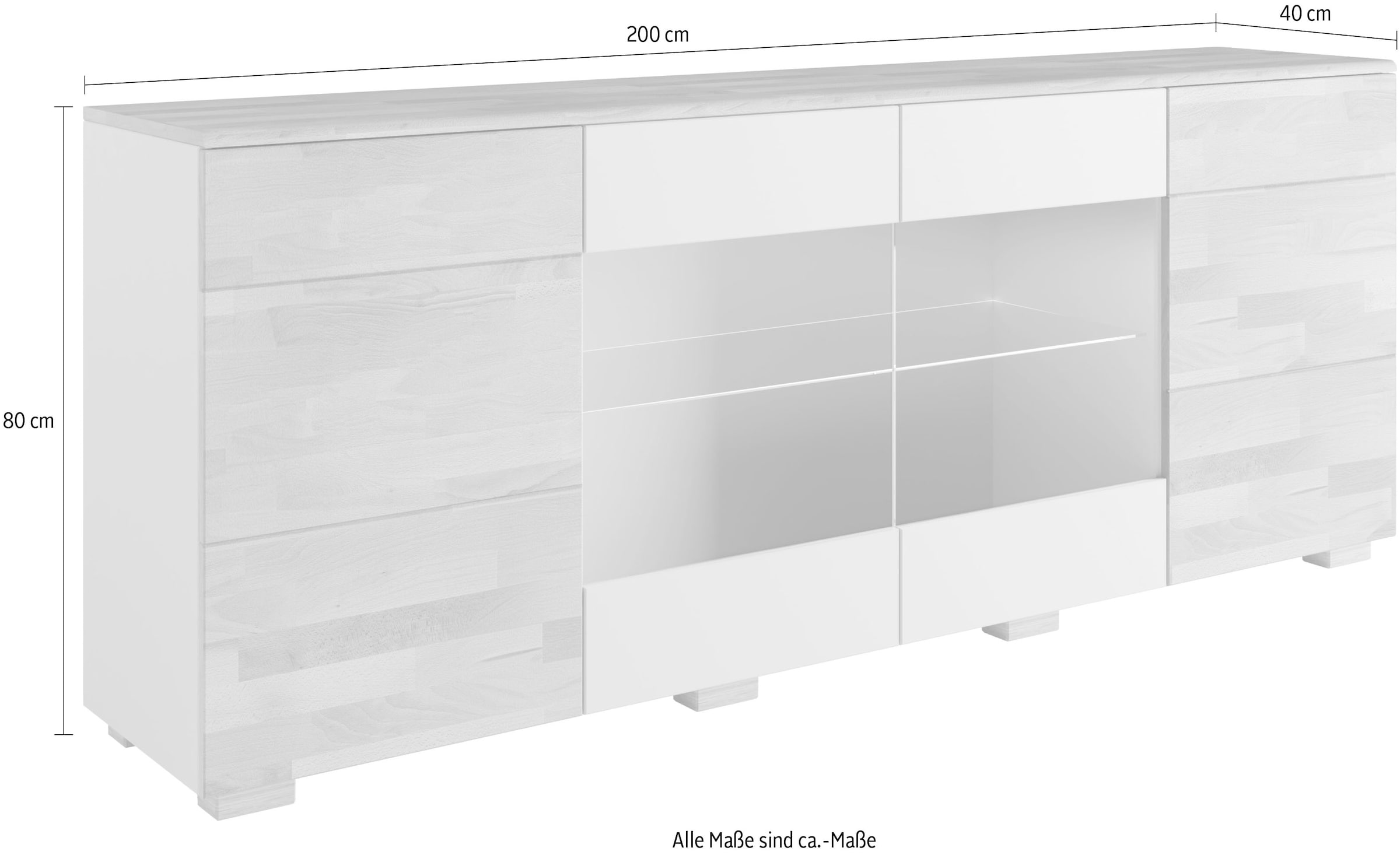 Home affaire Sideboard »Citra teilmassiv«, Breite 200cm,moderne grifflose Optik mit push to open Funktion
