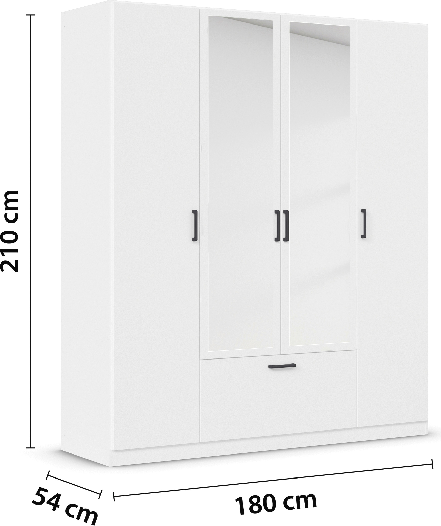 rauch Drehtürenschrank »Kleiderschrank Schrank Garderobe Wäscheschrank BARI mit Spiegel«, mit Schubasten mittig, moderner Griff in Graumetallic MADE IN GERMANY
