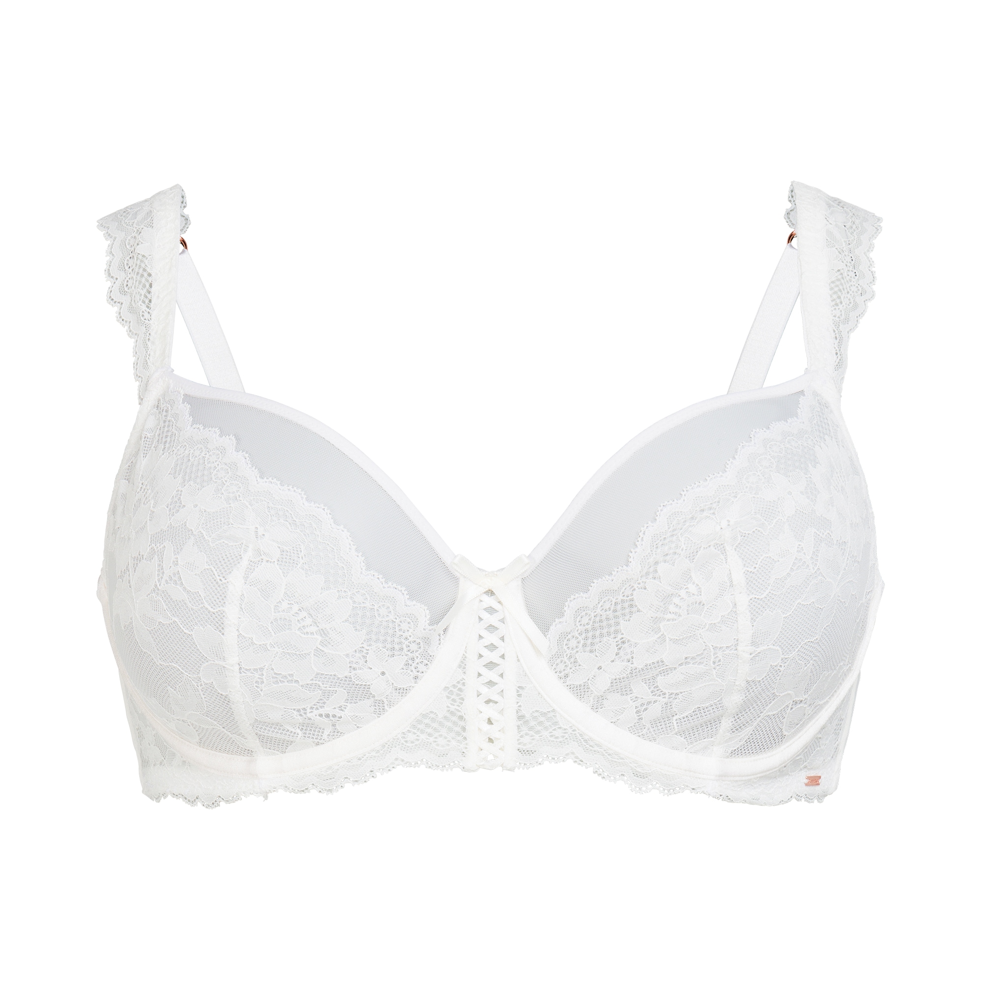 Dorina Bügel-BH »LYRA-SATIN«, Schnürdetails vorn, Netzstoff, florale Spitze