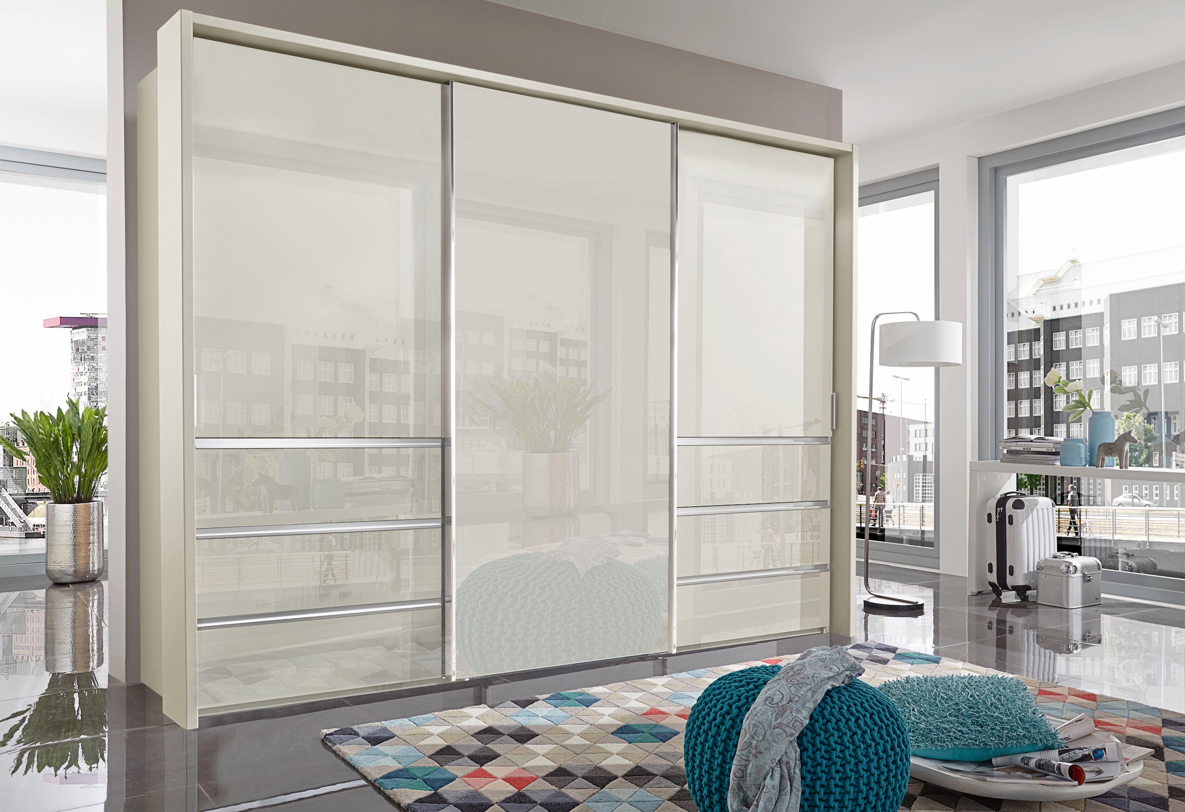 WIEMANN Schwebetürenschrank »Malibu, stilvolles Design, Made in Germany«, mit Glasfront, in verschiedenen Breiten, Schubladen mit Selbsteinzug