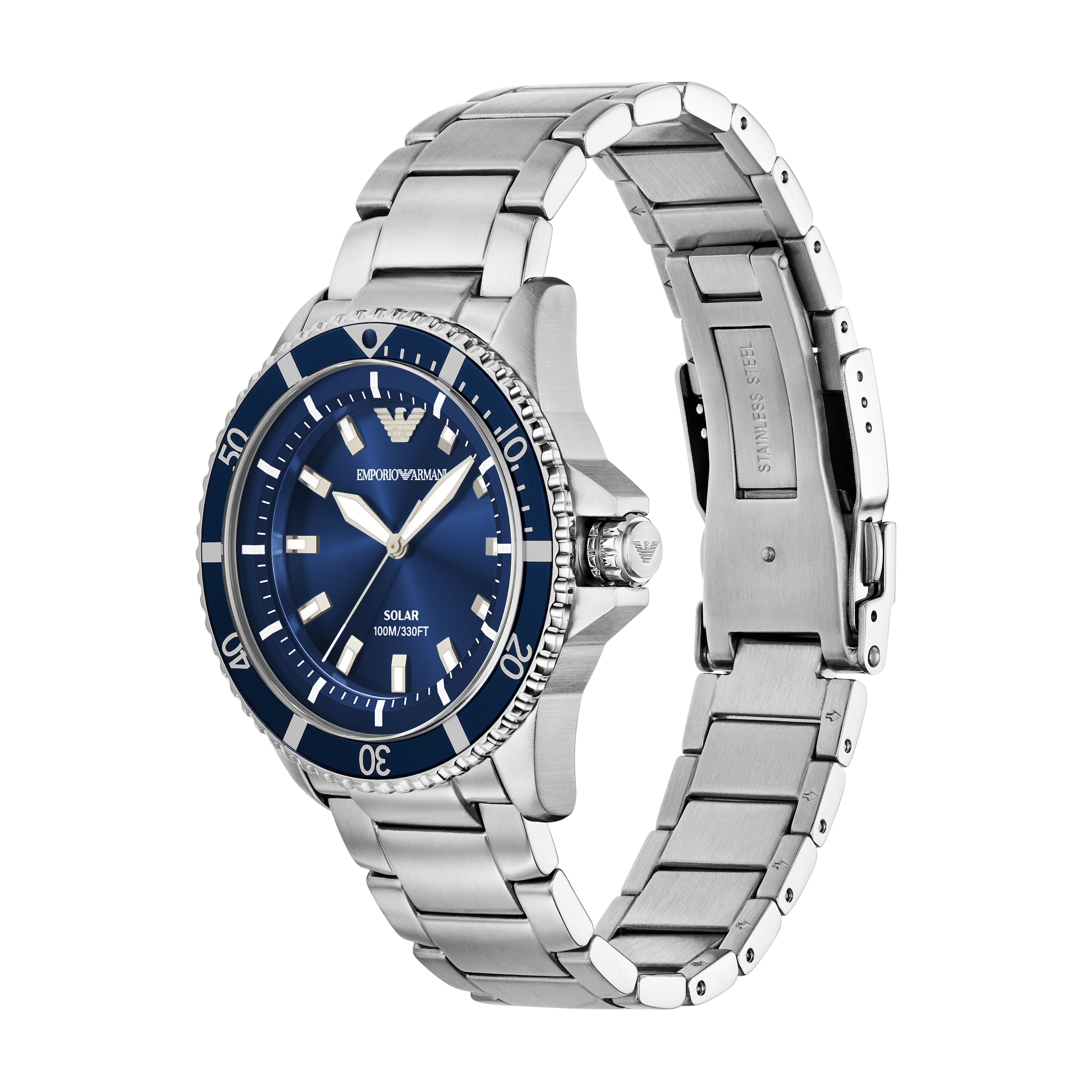 Emporio Armani Solaruhr, Armbanduhr, Herrenuhr, Edelstahlarmband, analog, Tag