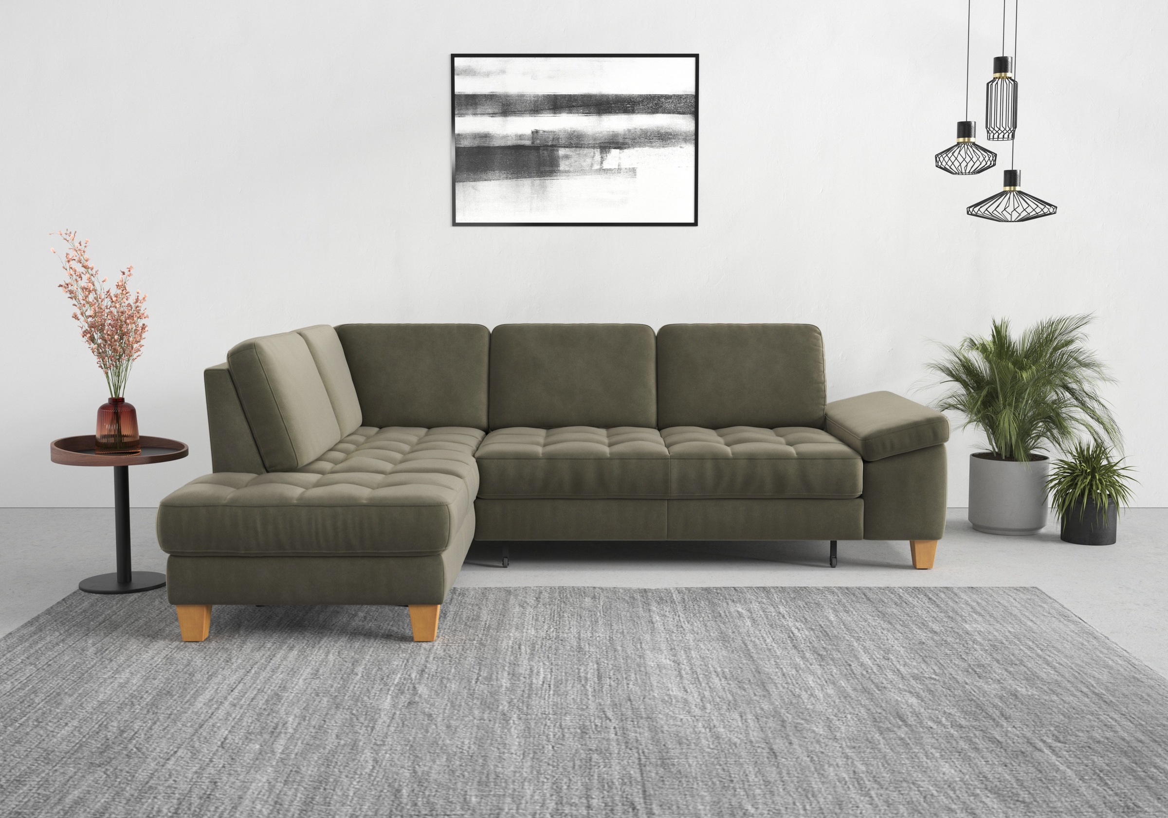 Ecksofa SIT & MORE "Westham L-Form", grün (lindgrün), B:261cm H:88cm T:179cm, 100% Polyester, Sofas, Ecksofa, mit Ottomane, mit oder ohne Bettfunktion, Bettkasten, Verstellung
