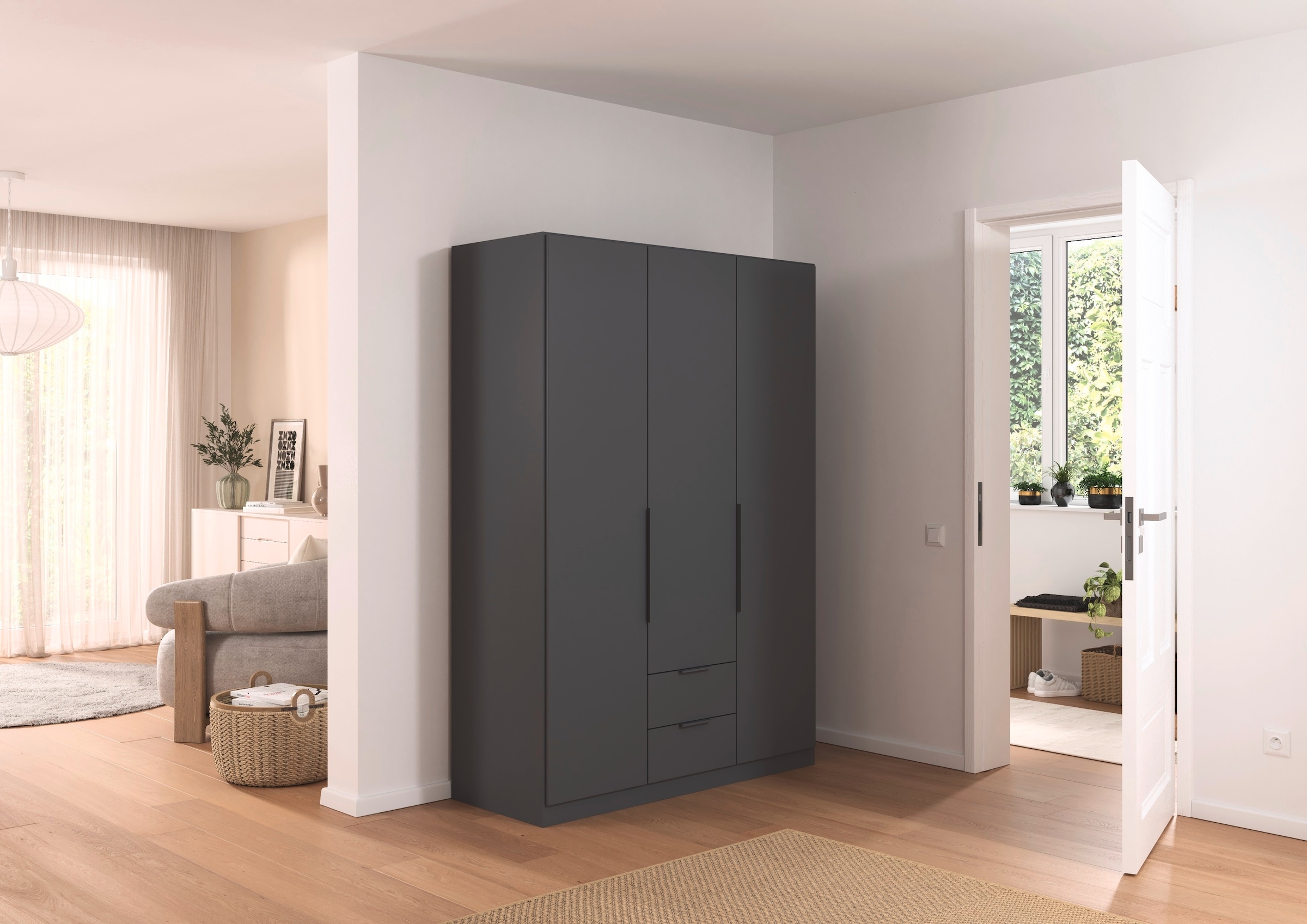 rauch Drehtürenschrank »Kleiderschrank Schrank Garderobe KREFELD optional mit Spiegel«, mit 3 Griff-Varianten, inkl. praktischen Schubladen MADE IN GERMANY