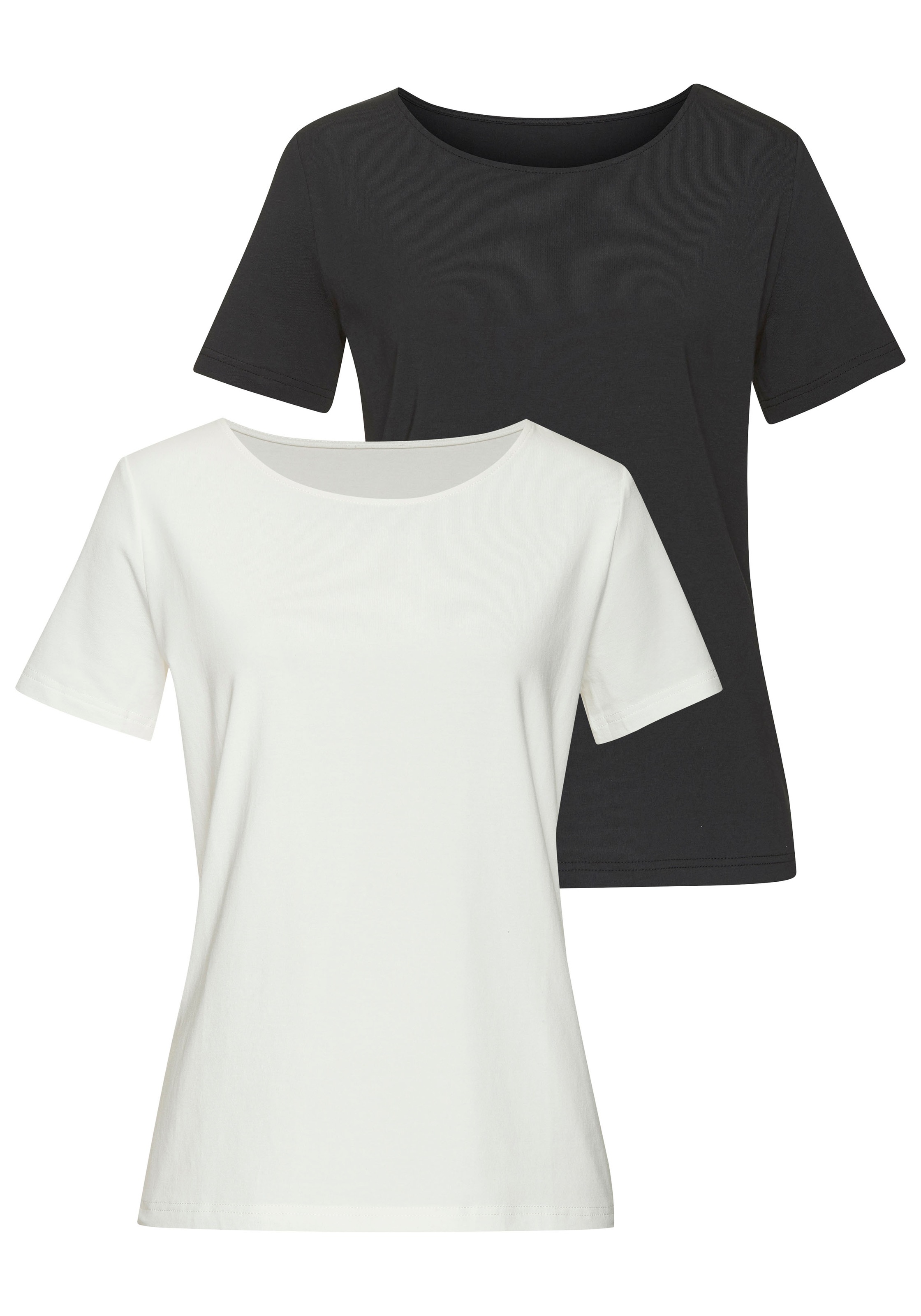 LASCANA T-Shirt "mit Rundhals-Ausschnitt" 2er-Pack, aus elastischem Jersey mit Baumwolle und Modal