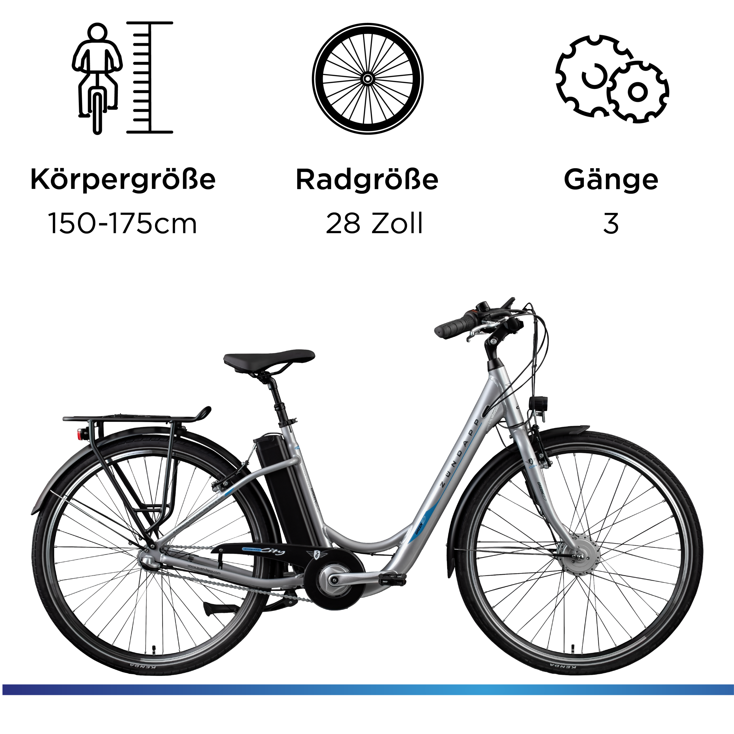 Zündapp »Green 2.7« 3 Gang Nabenschaltung Frontmotor 250 W Pedelec, Elektrofahrrad für Damen u. Herren