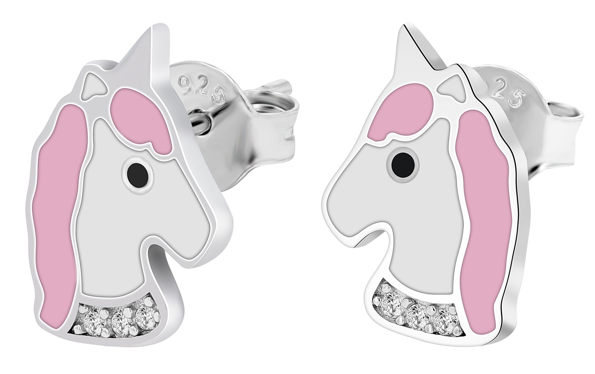Adelia´s Paar Ohrhänger "Ohrringe – Ohrstecker Einhorn aus 925 Silber mit Emaille" Schöne Geschenkidee zum Jubiläum