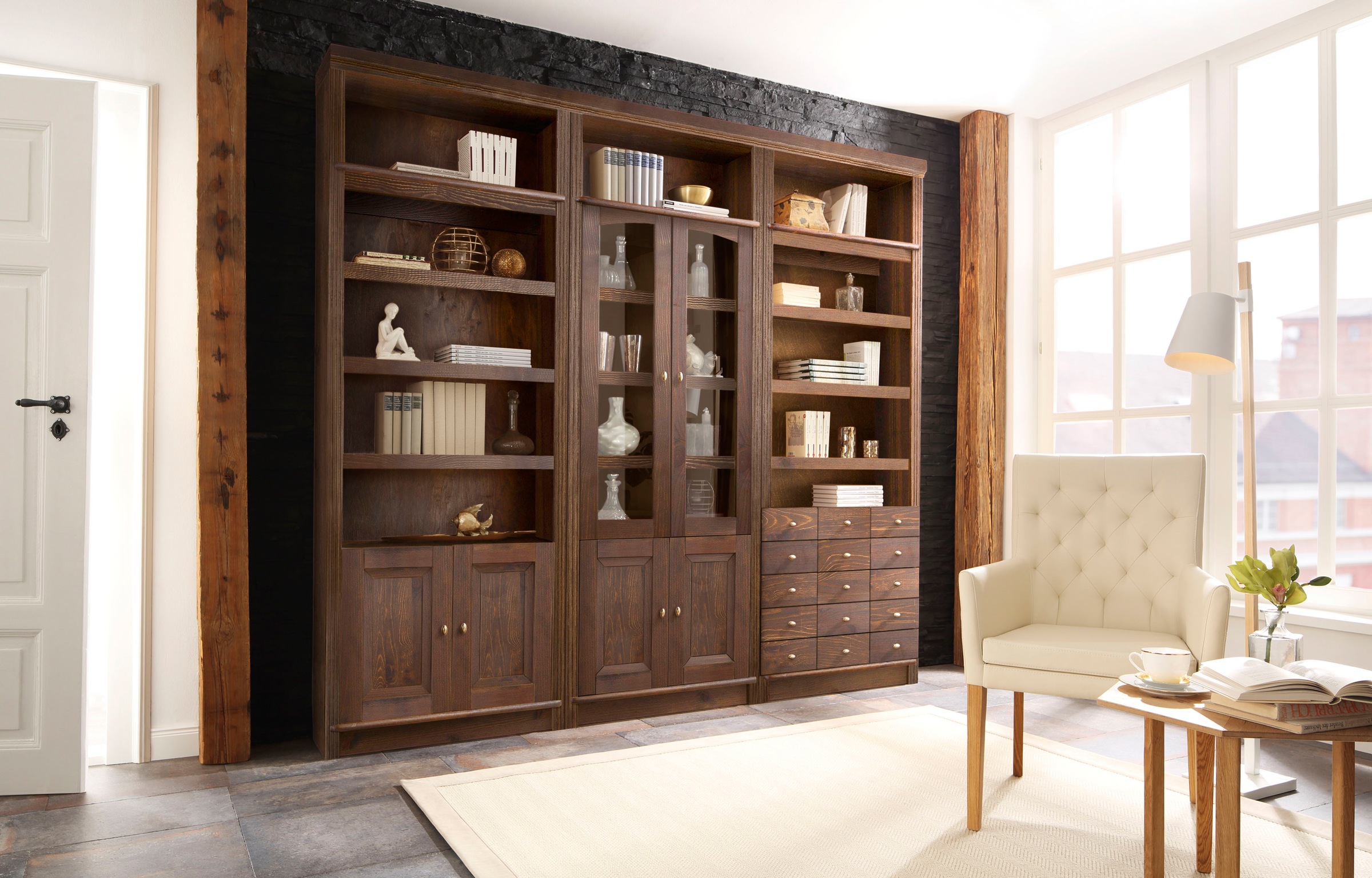 Home affaire Bücherregal "Soeren Vitrine mit 2 Glastüren, Breite/Tiefe: 80/ günstig online kaufen