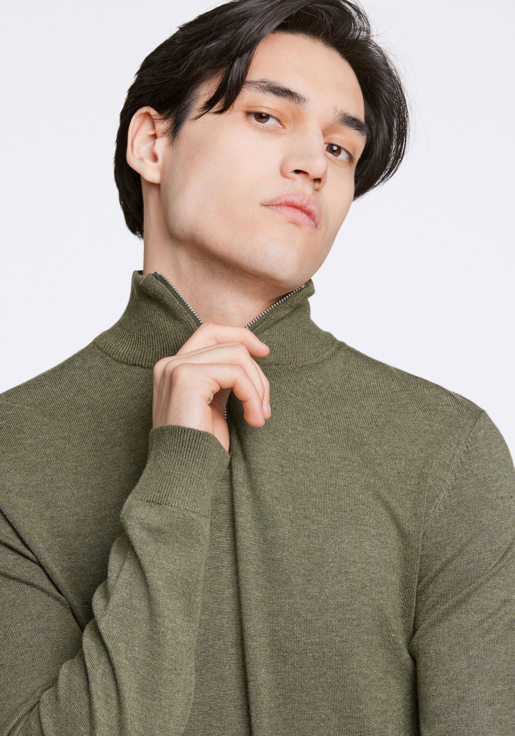 Troyer LINDBERGH "Troyer Slim Fit", Herren, Gr. XL, grün (army mel), Obermaterial: 80% Viskose, 20% Nylon, hoch geschlossener Ausschnitt, Pullover Troyer 6