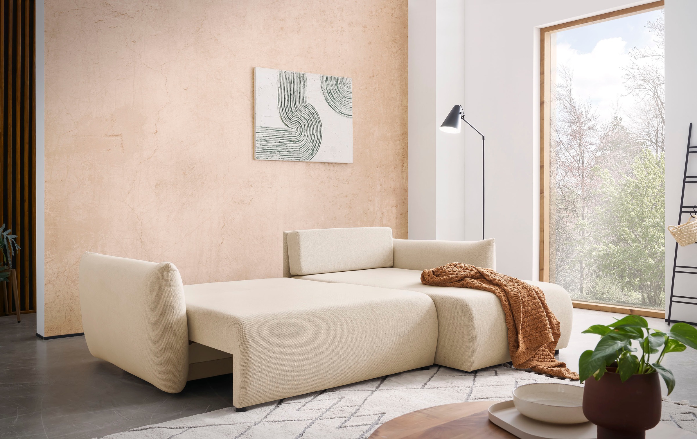 Home affaire Ecksofa "MAVAS Schlafsofa mit Bettkasten, L-Form," ca.257/127c günstig online kaufen