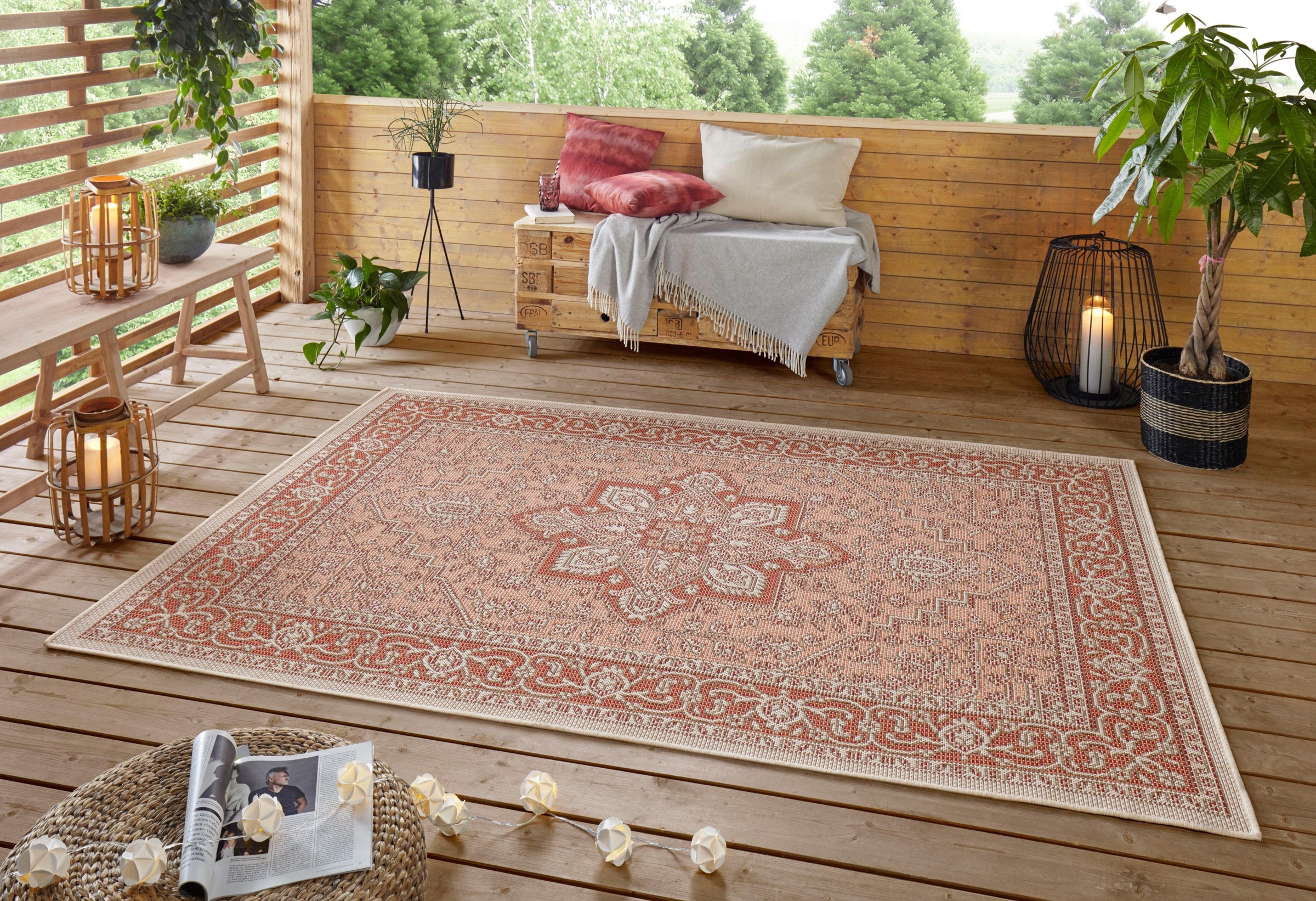 NORTHRUGS Teppich »Anjara«, rechteckig, 4 mm Höhe, In-und Outdoor geeignet, Strapazierfähig und pflegeleicht, Flachgewebe