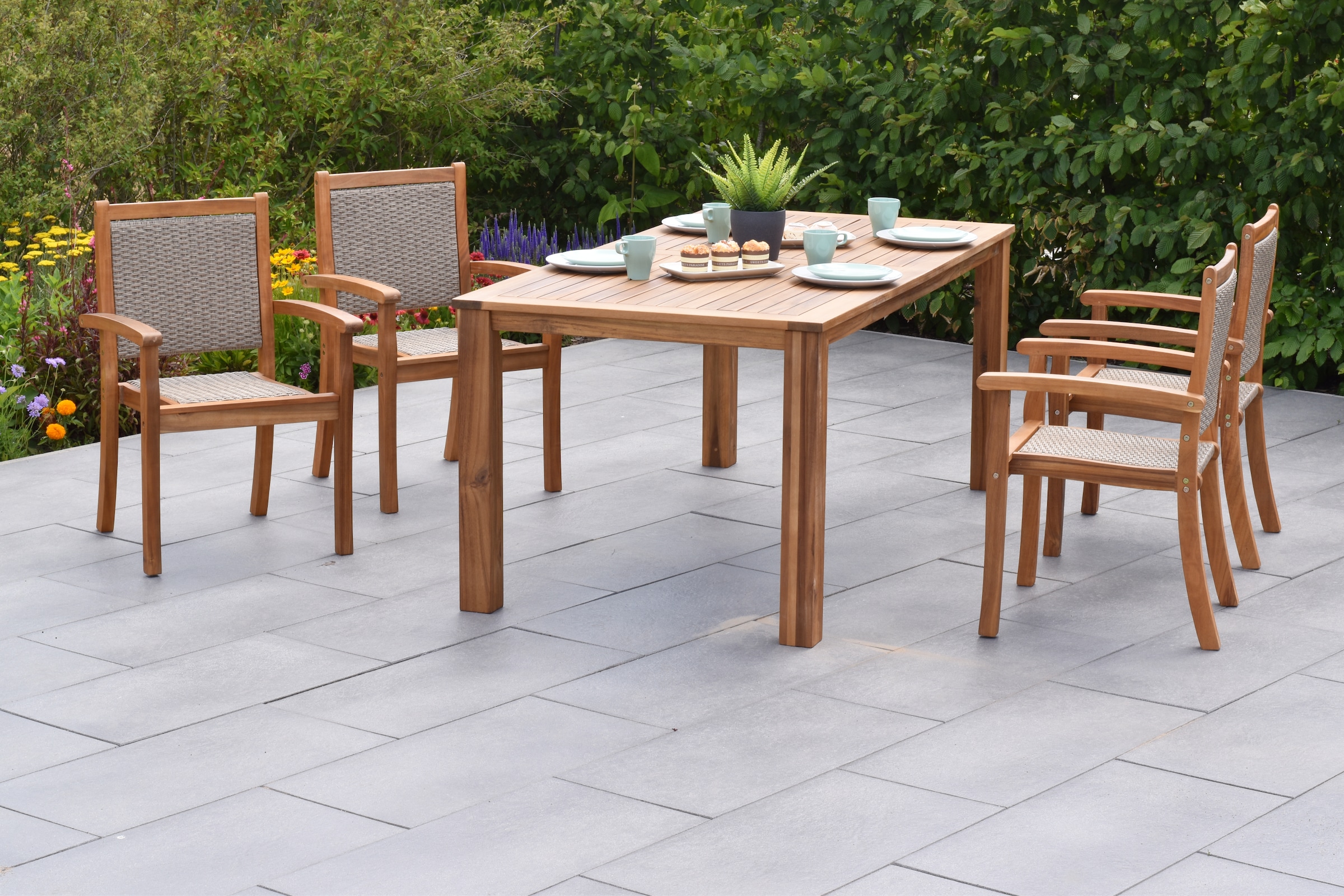 MERXX Garten-Essgruppe ""Castilla"", (Set, 5 tlg., Geöltes Akazienholz), Tisch: LxB: 185x90 cm