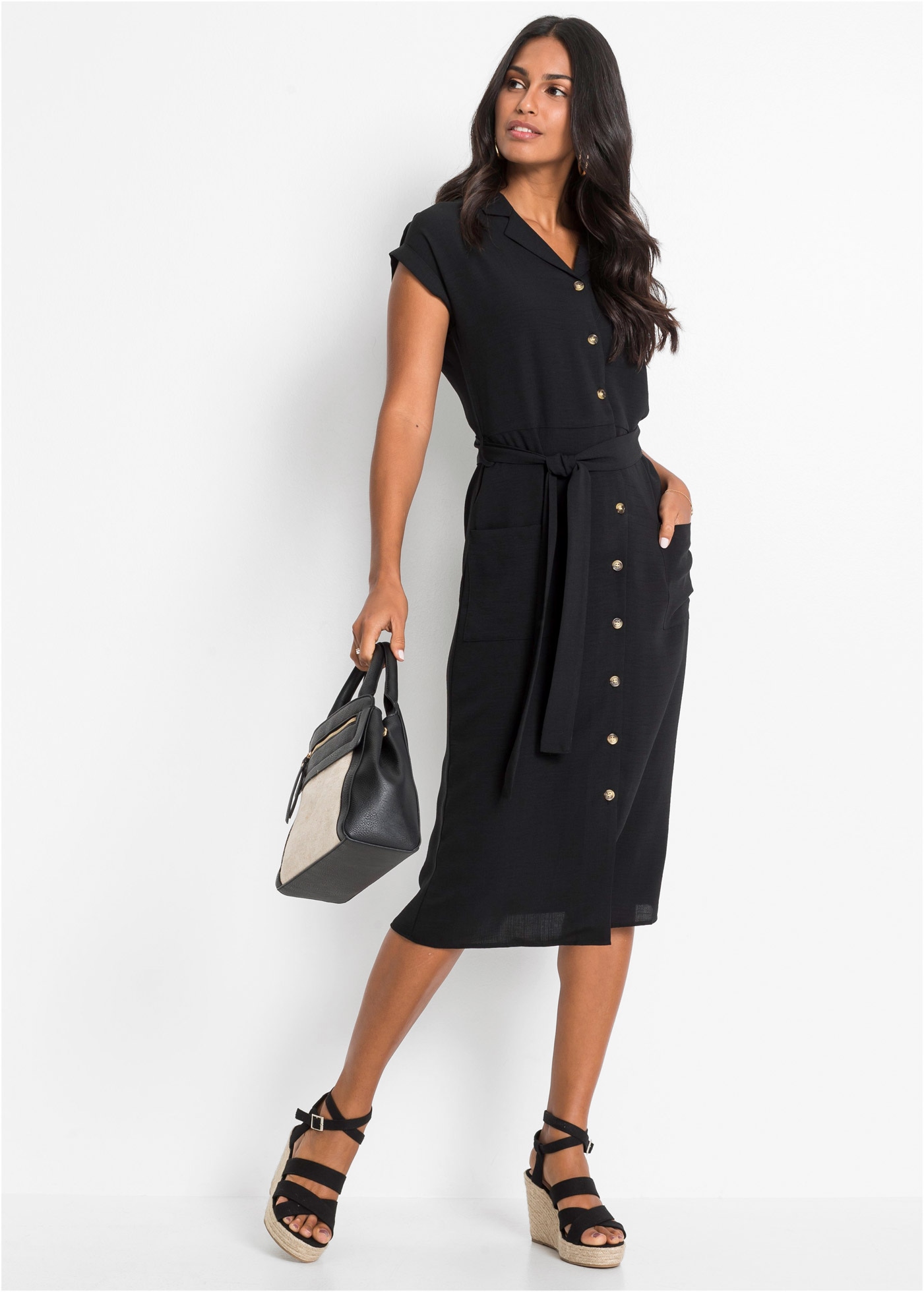 bonprix Blusenkleid eleganter Stil, mit kurzem Arm, mit Reverskragen