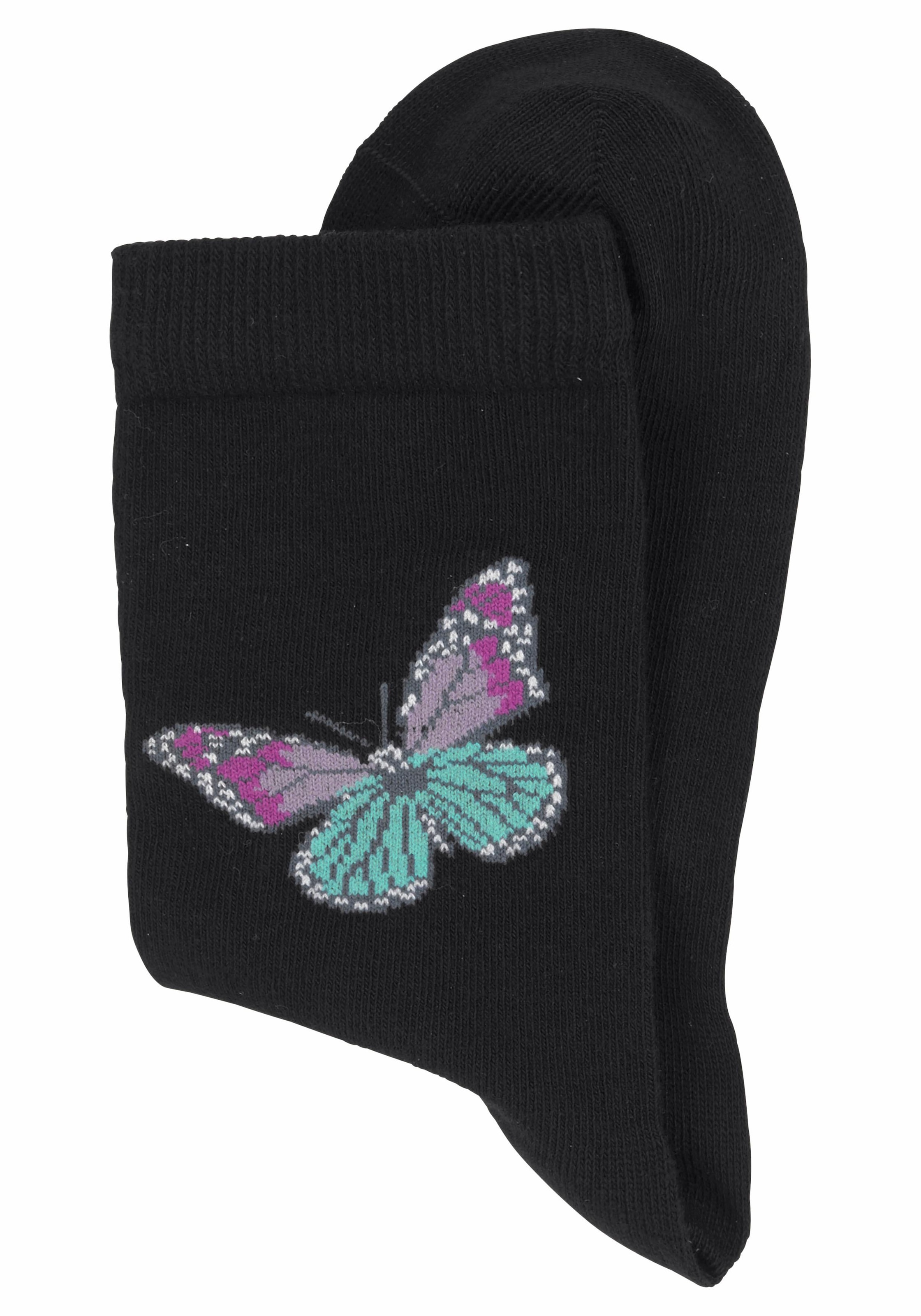 H.I.S Schmetterlings- Vogelmotiven mit Socken, und 7 | Black (Set, BAUR Paar), Friday