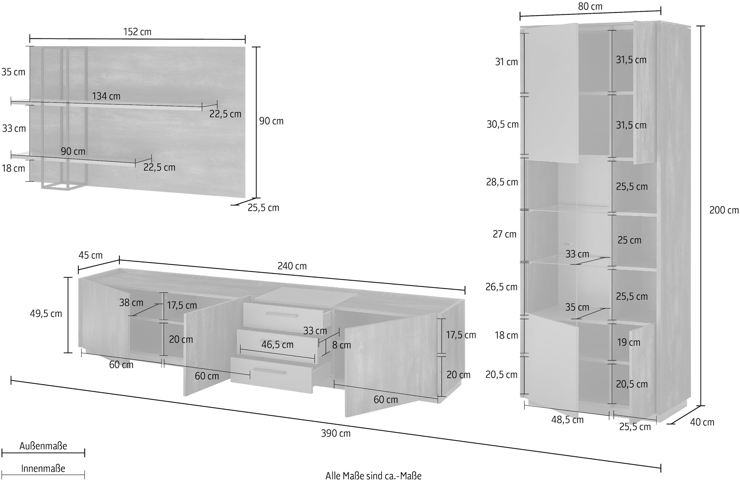 INOSIGN Schrank-Set »LARGO«, (Set, 3 St.), mit Soft-Close-Funktion