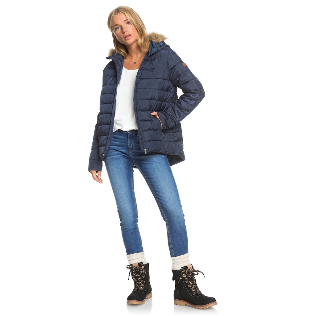 Roxy Daunenjacke »Rock Peak Fur«, mit Kapuze