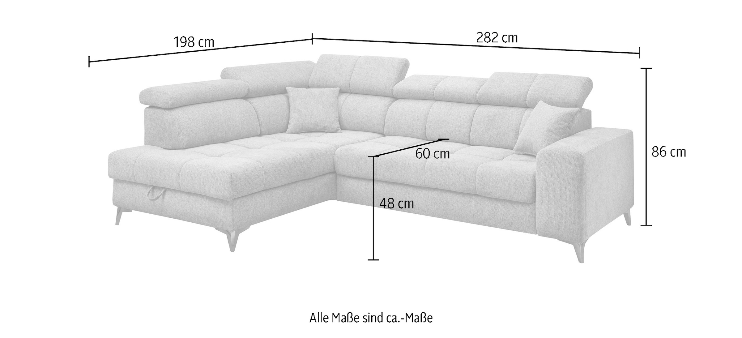 ED EXCITING DESIGN Ecksofa »Sydney L-Form mit Bettfunktion, Bettkasten, Kopfteilverstellung«, motorischer Sitztiefenverstellung, USB-Port & 2 Zierkissen